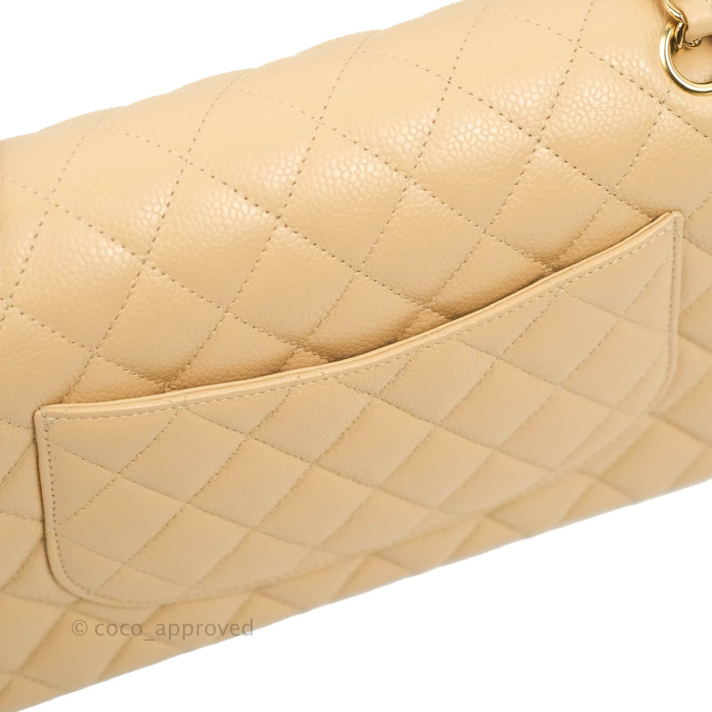 Chanel Classic M/L Medium Flap Quilted Beige Caviar Gold Hardware