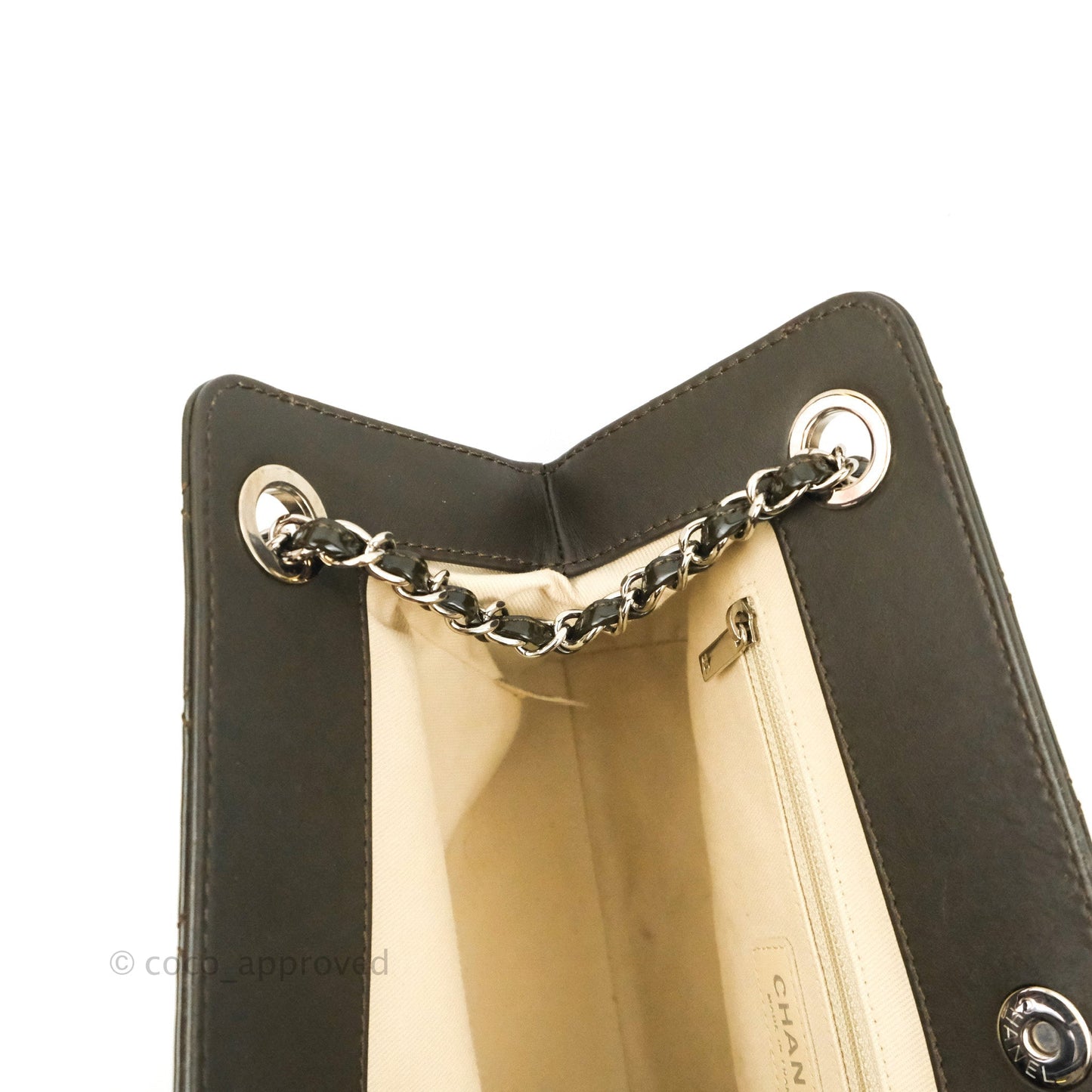 Chanel CC Tote Quilted Dark Green Patent Silver Hardware
