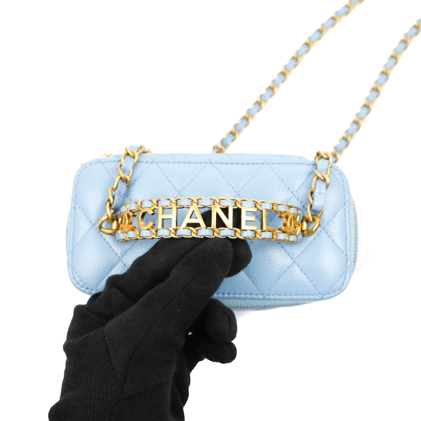 Chanel Vanity Rectangular with Top Handle Pick Me Up Blue Caviar Aged Gold Hardware 22S