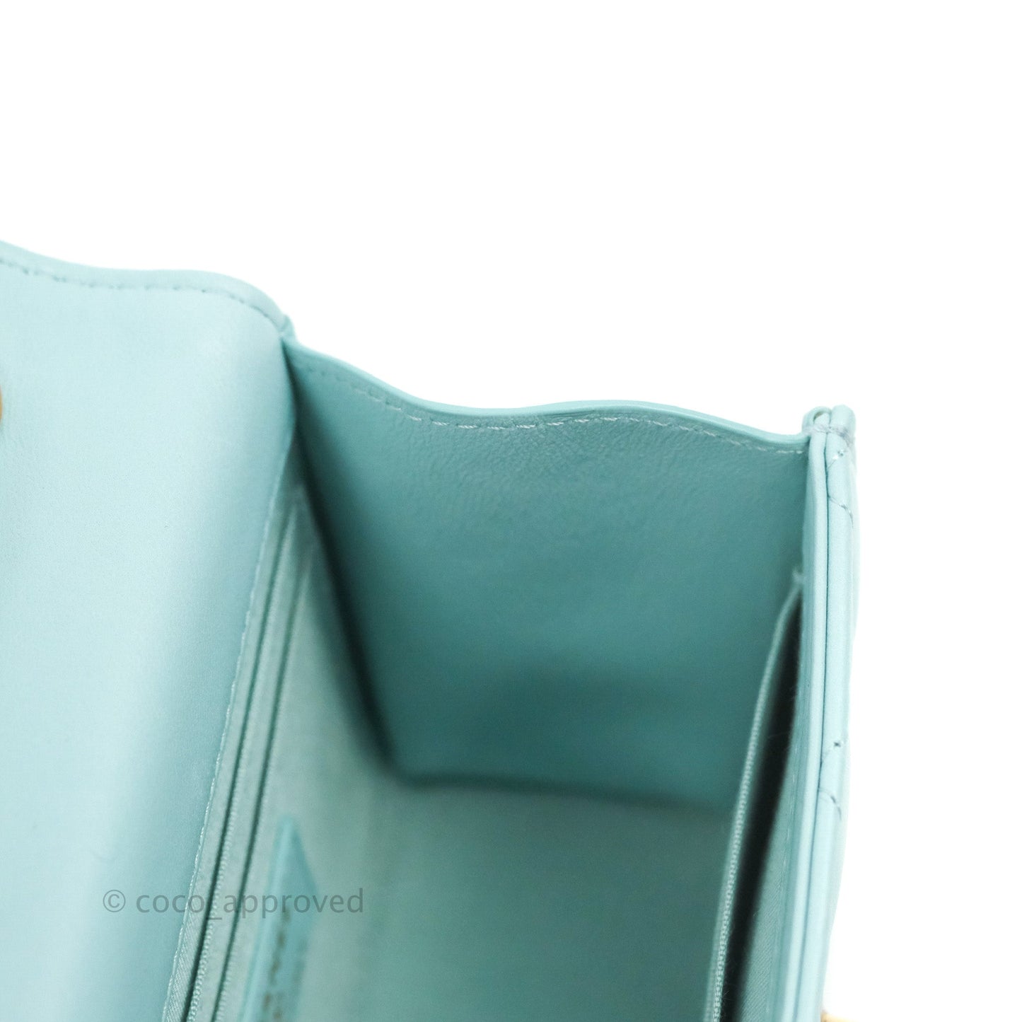Chanel Mini Quilted Trendy CC Clutch With Chain Tiffany Blue Lambskin Gold Hardware