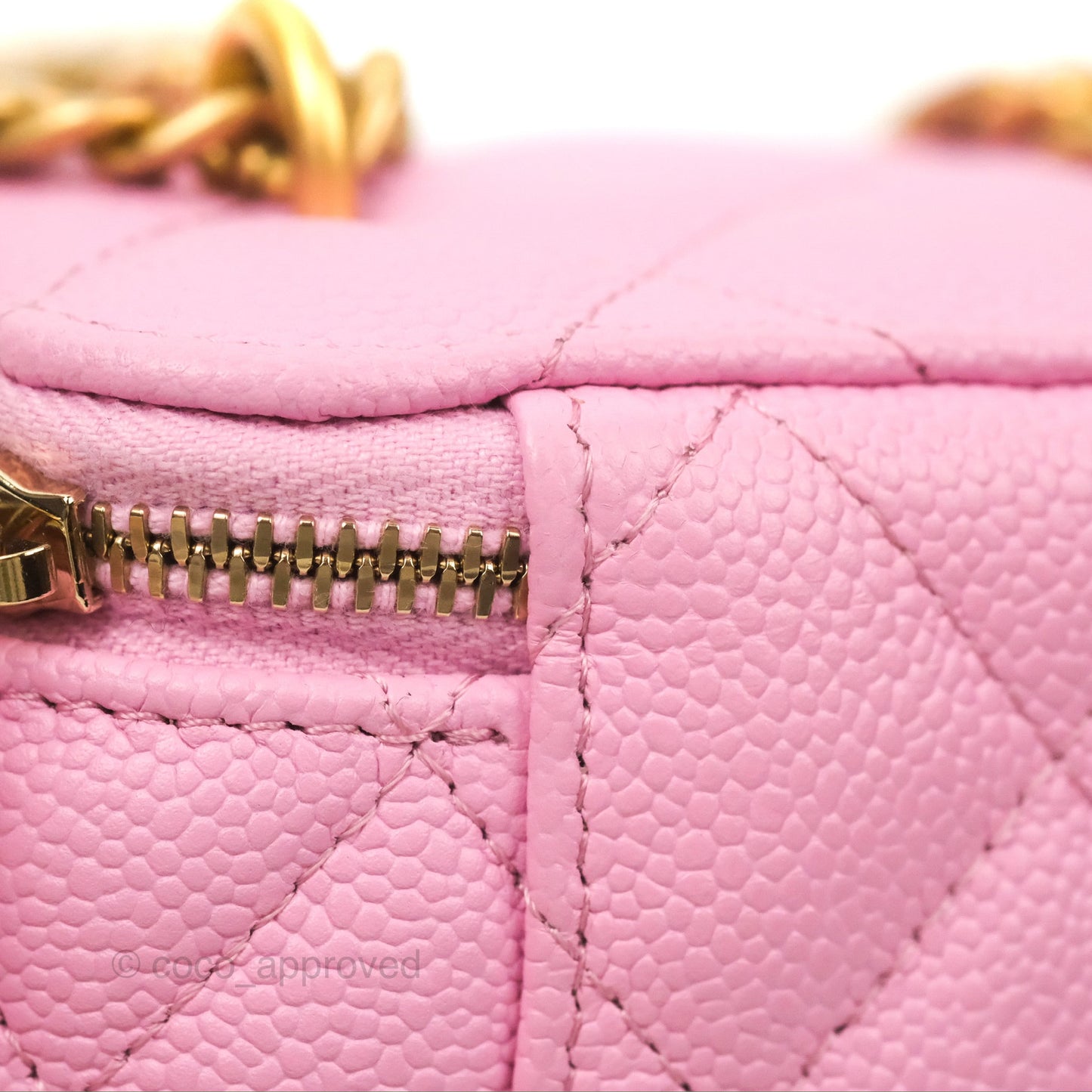 Chanel Quilted Heart Crush Mini Vanity With Chain Pink Caviar Aged Gold Hardware