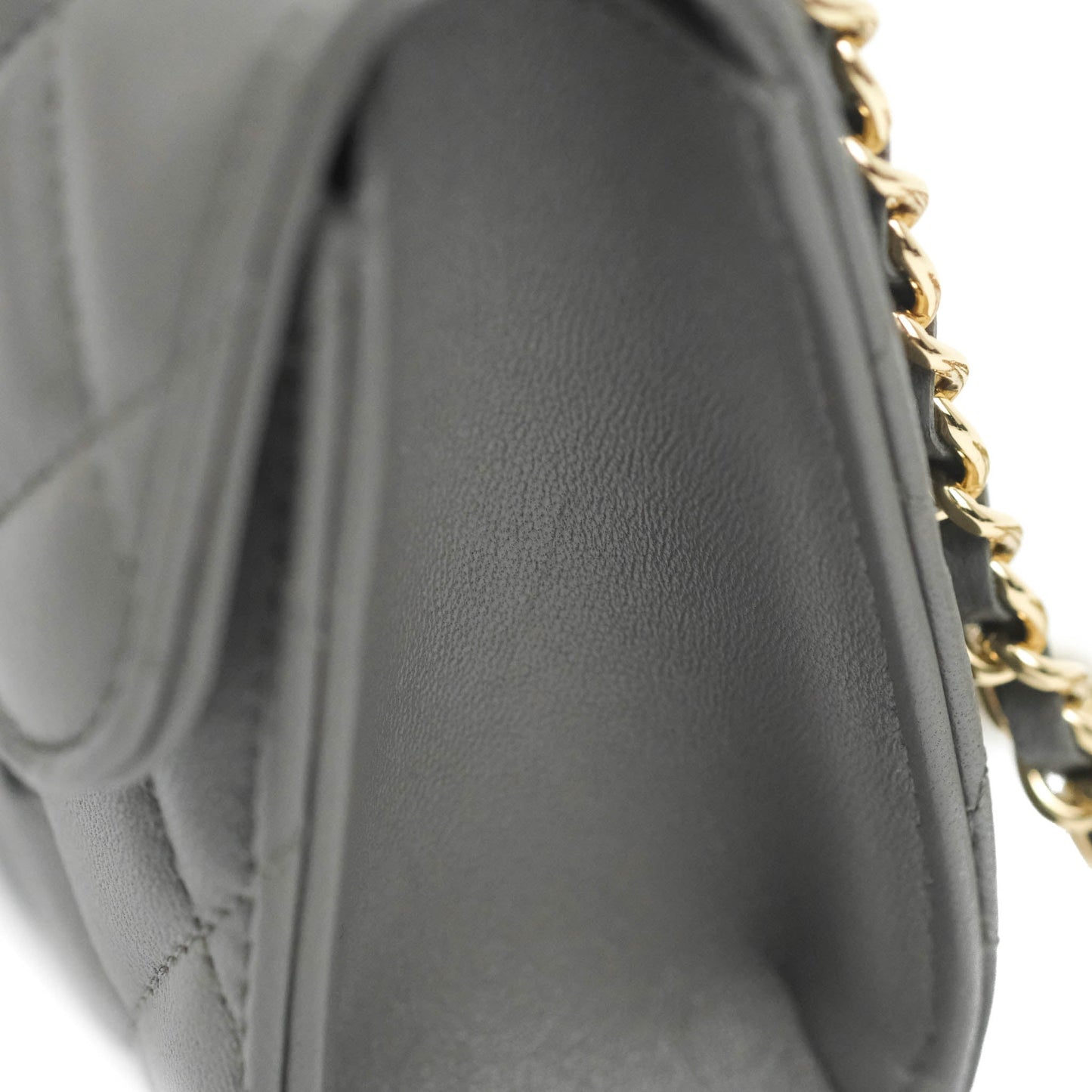 Chanel Mini Handle Clutch With Chain Grey Lambskin Gold Hardware
