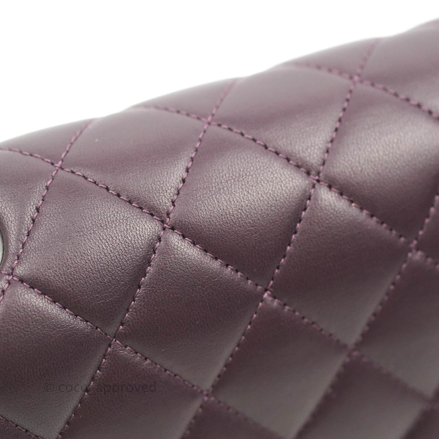Chanel Classic M/L Medium Flap Quilted Purple Burgundy Lambskin Silver Hardware