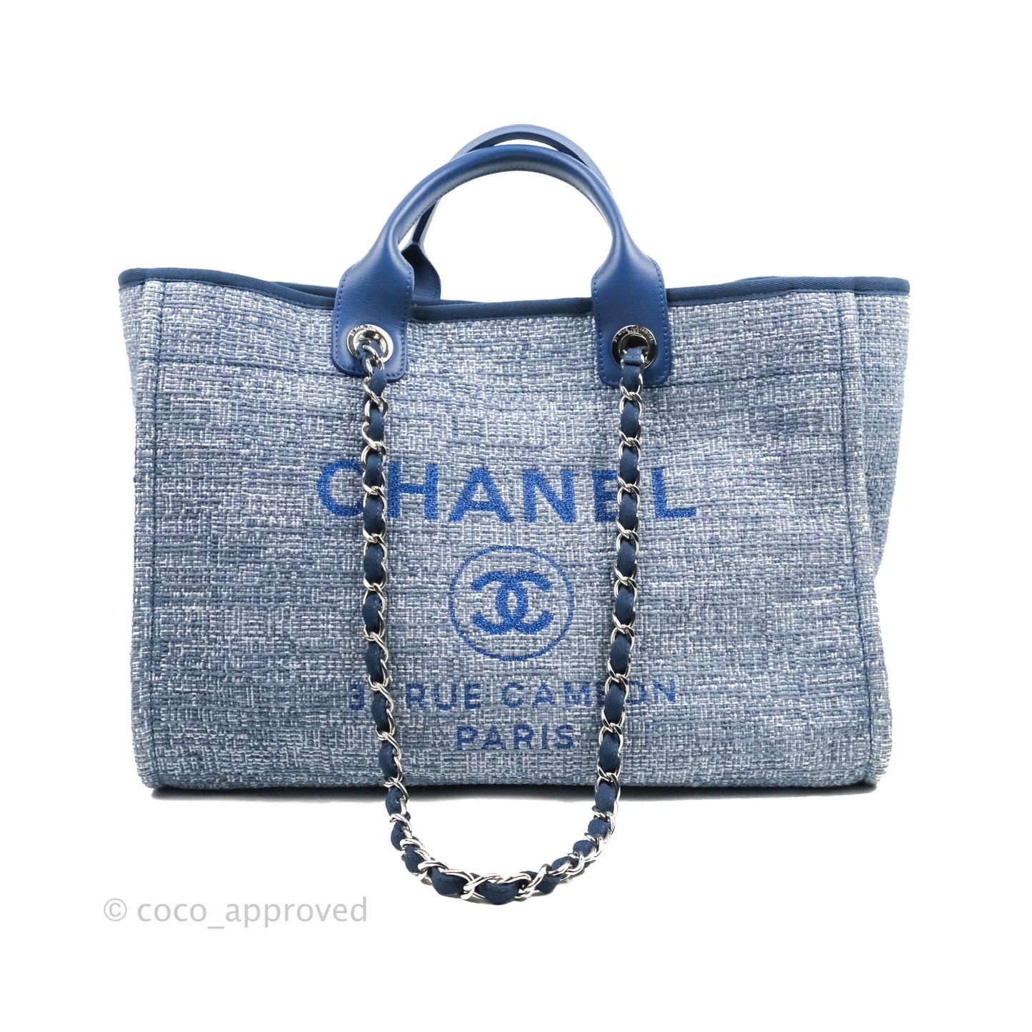 Chanel Large Deauville Blue Canvas Silver Hardware