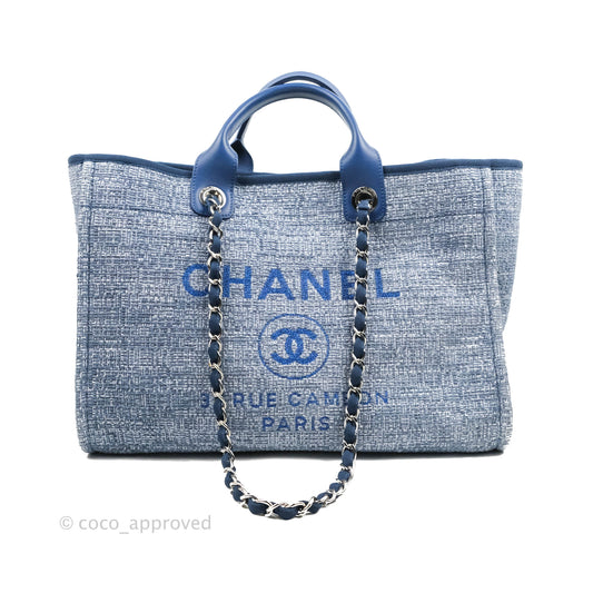 Chanel Large Deauville Blue Canvas Silver Hardware