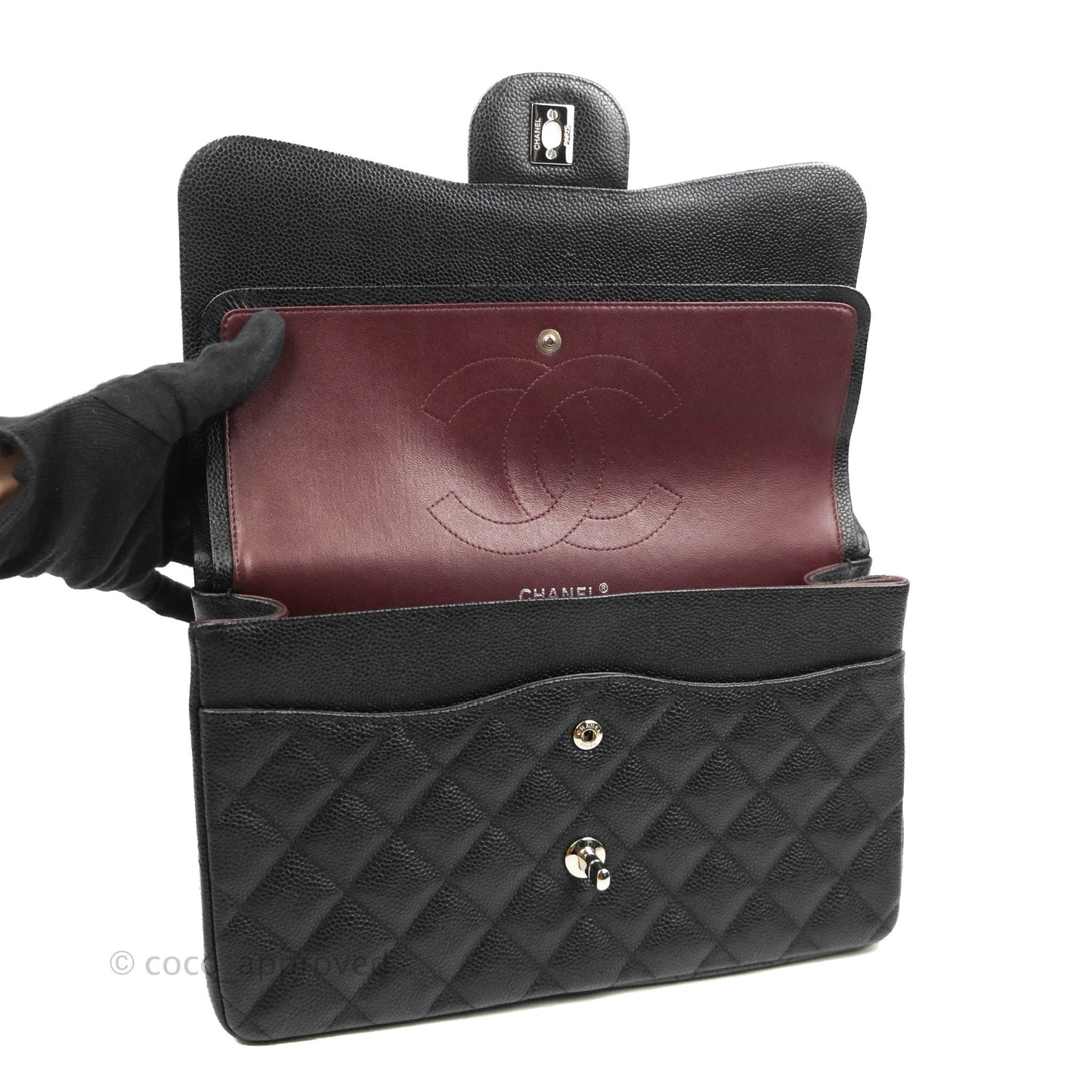 Chanel Classic Quilted Jumbo Double Flap Black Caviar Silver Hardware⁣⁣