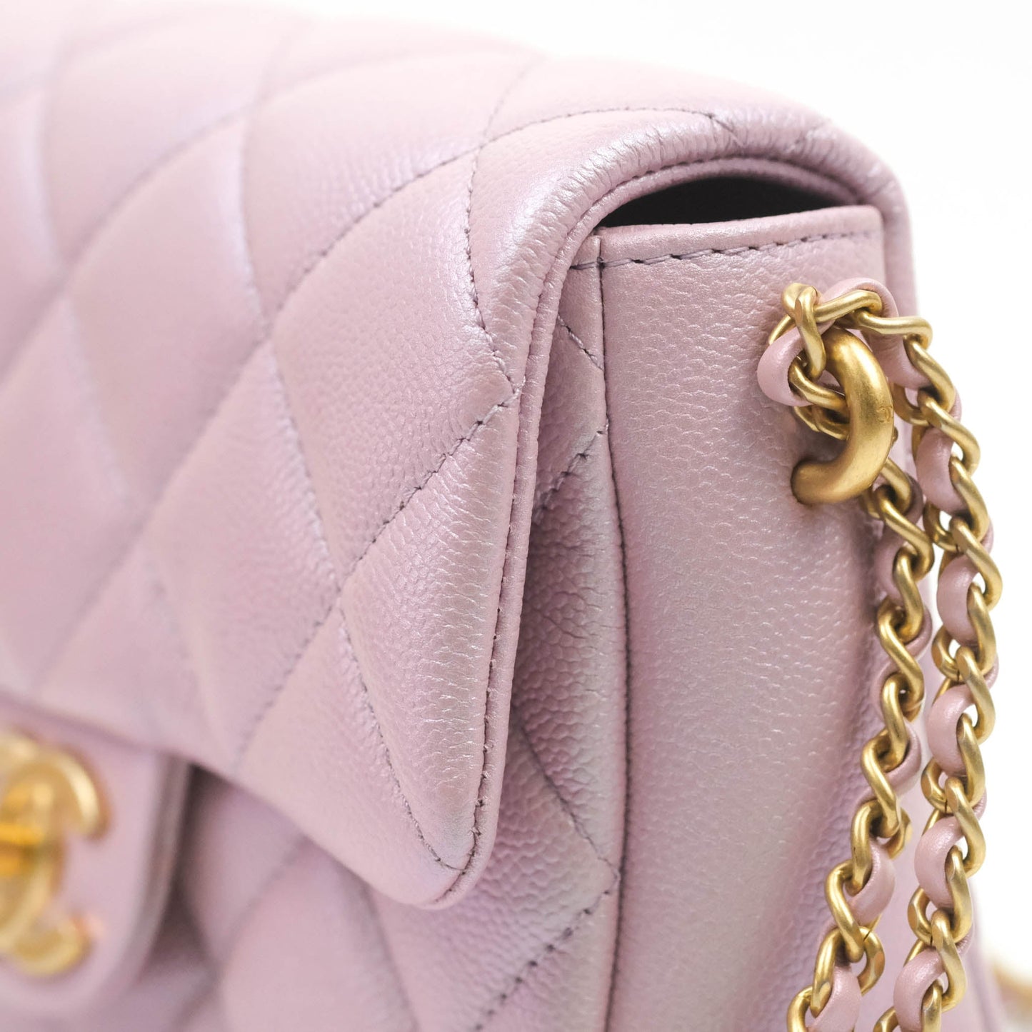 Chanel Quilted My Perfect Mini Iridescent Pink Caviar Aged Gold Hardware 21K