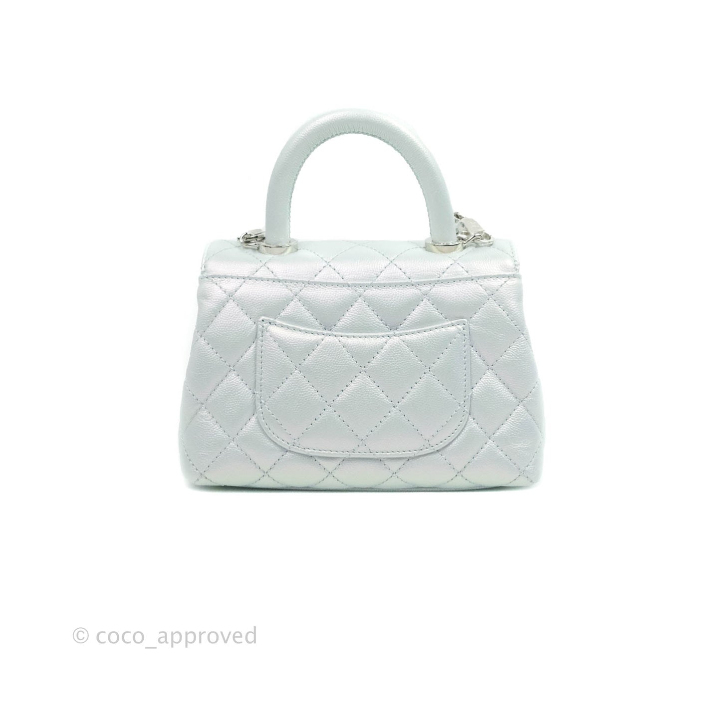 Chanel Mini Coco Handle Quilted Iridescent Light Blue Caviar Rainbow Hardware