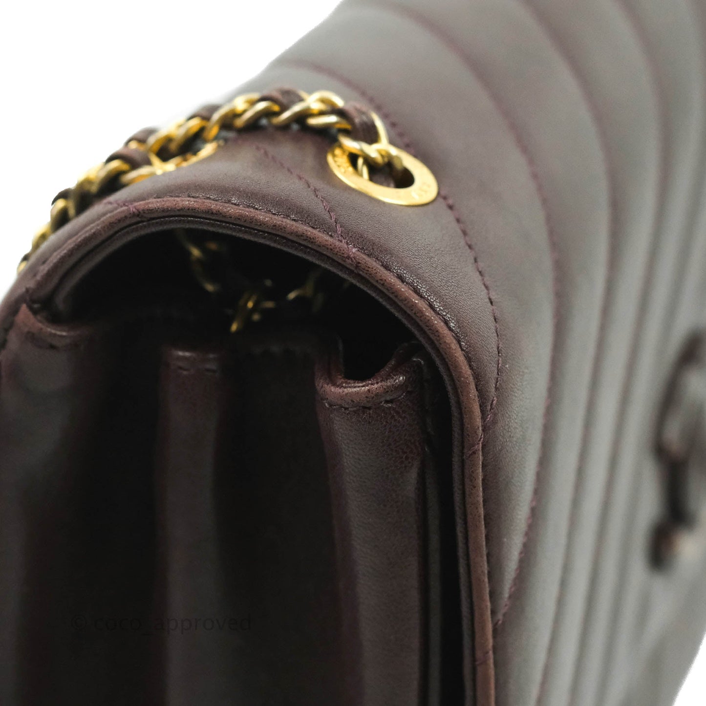 Chanel CC Signature Flap Bag Diagonal Burgundy Calfskin Aged Gold Hardware