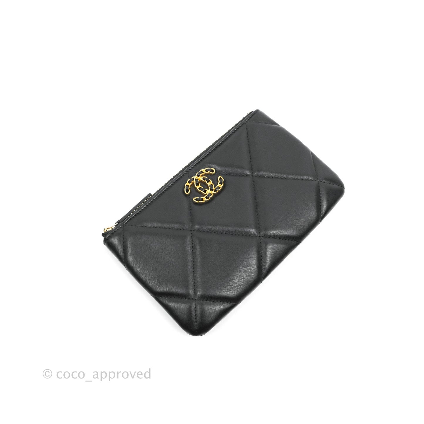 Chanel 19 Small Pouch Black Lambskin Gold Hardware