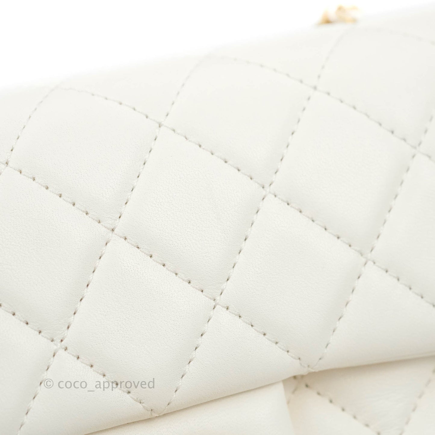 Chanel Mini Rectangular Pearl Crush Quilted White Lambskin Aged Gold Hardware