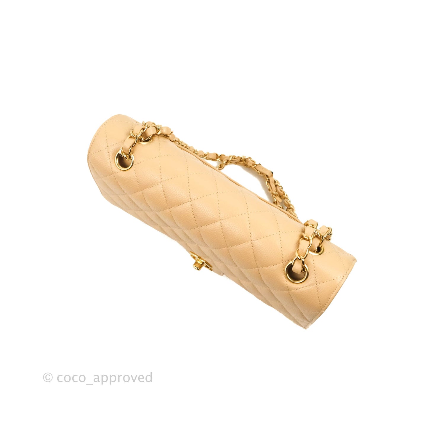 Chanel Classic M/L Medium Flap Quilted Beige Caviar Gold Hardware