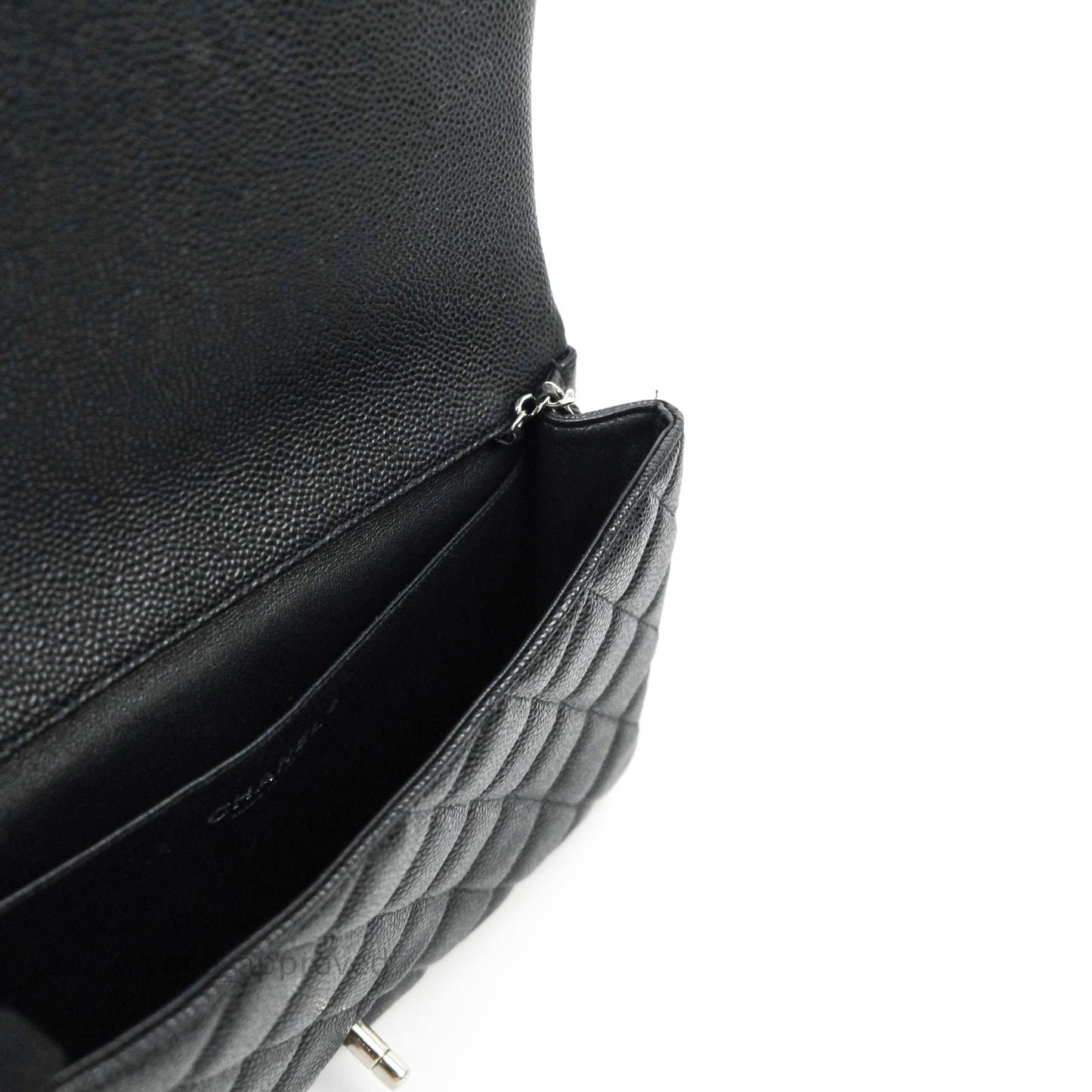 Chanel Quilted Clutch with Chain Black Caviar Silver Hardware
