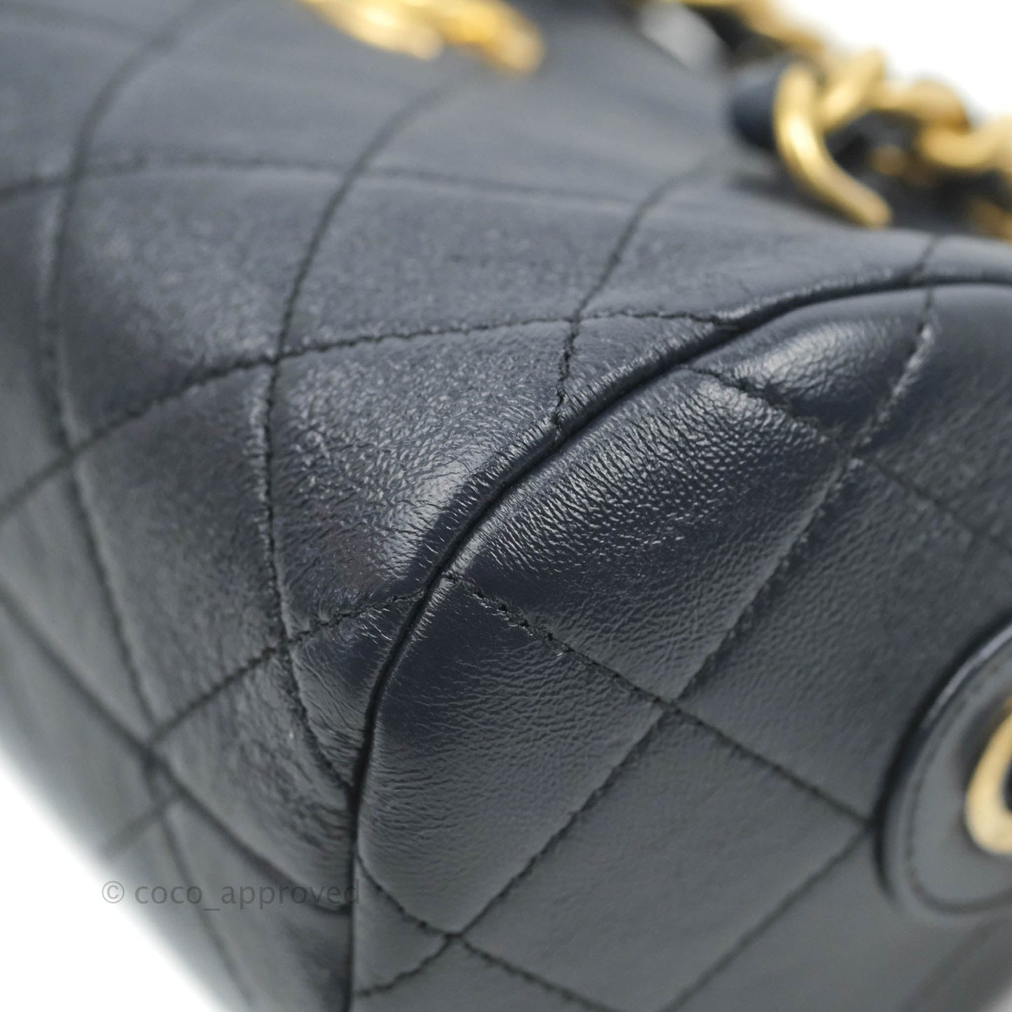 Chanel Quilted Fashion Therapy Bowling Bag Dark Navy Lambskin Gold Hardware
