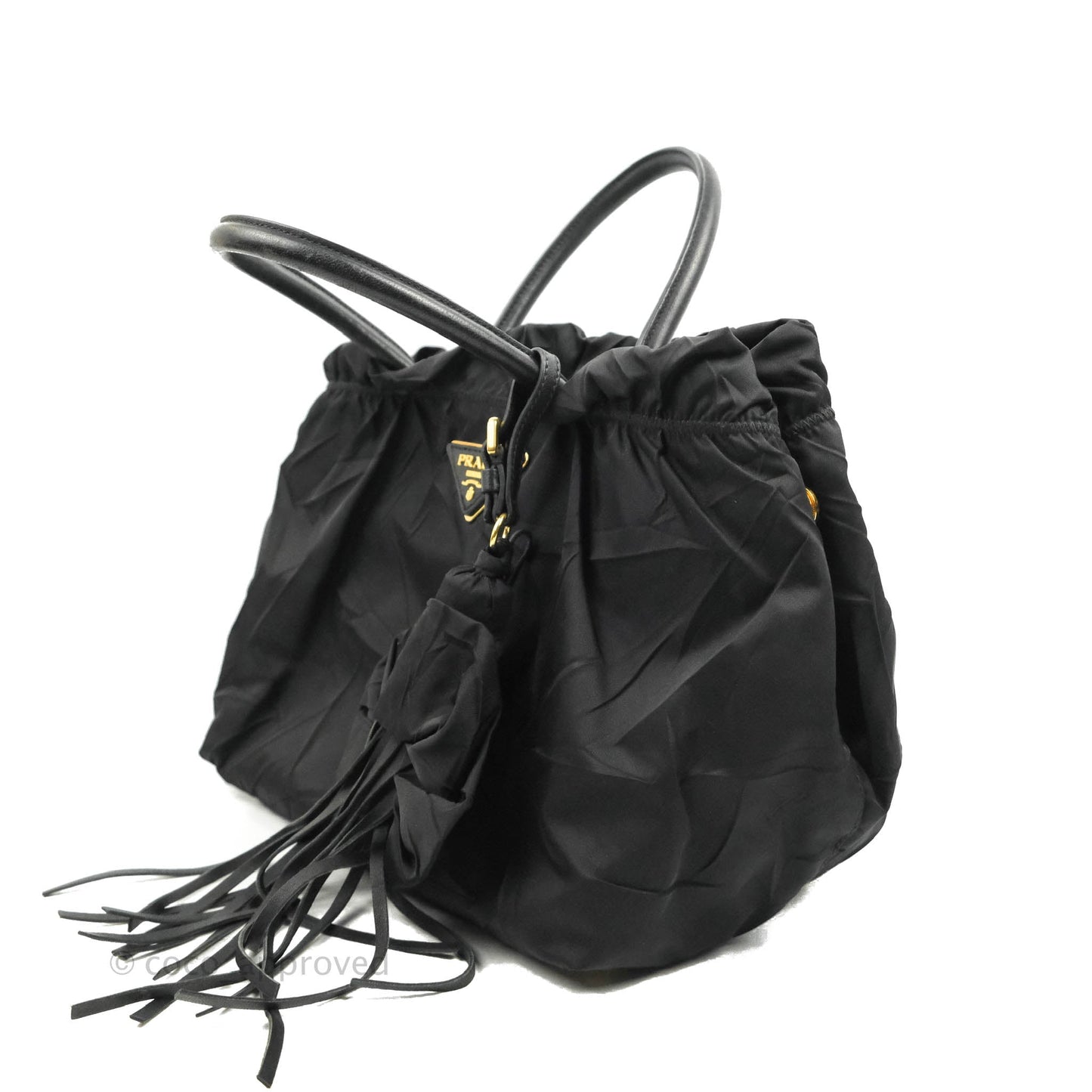 Prada Black Nylon Tassel Tote Bag Gold Hardware