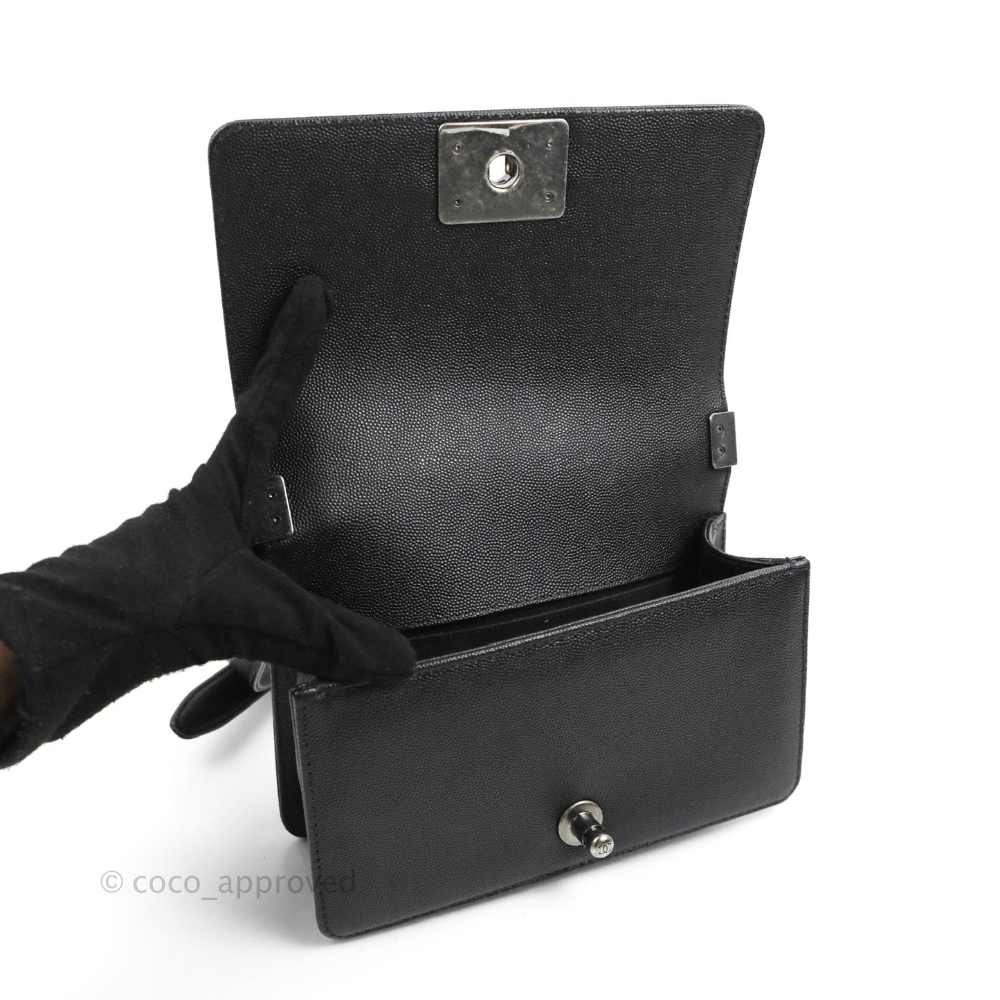 Chanel Small Boy Quilted Black Caviar Ruthenium Hardware