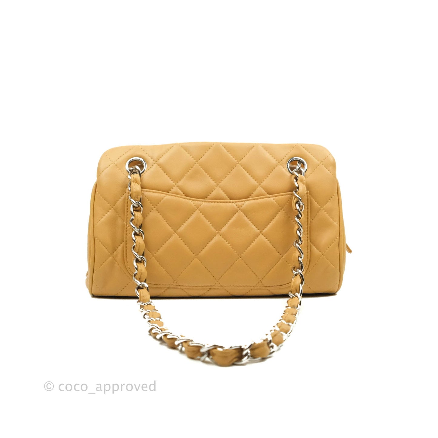 Chanel Quilted Bowling Bag Beige Lambskin Silver Hardware