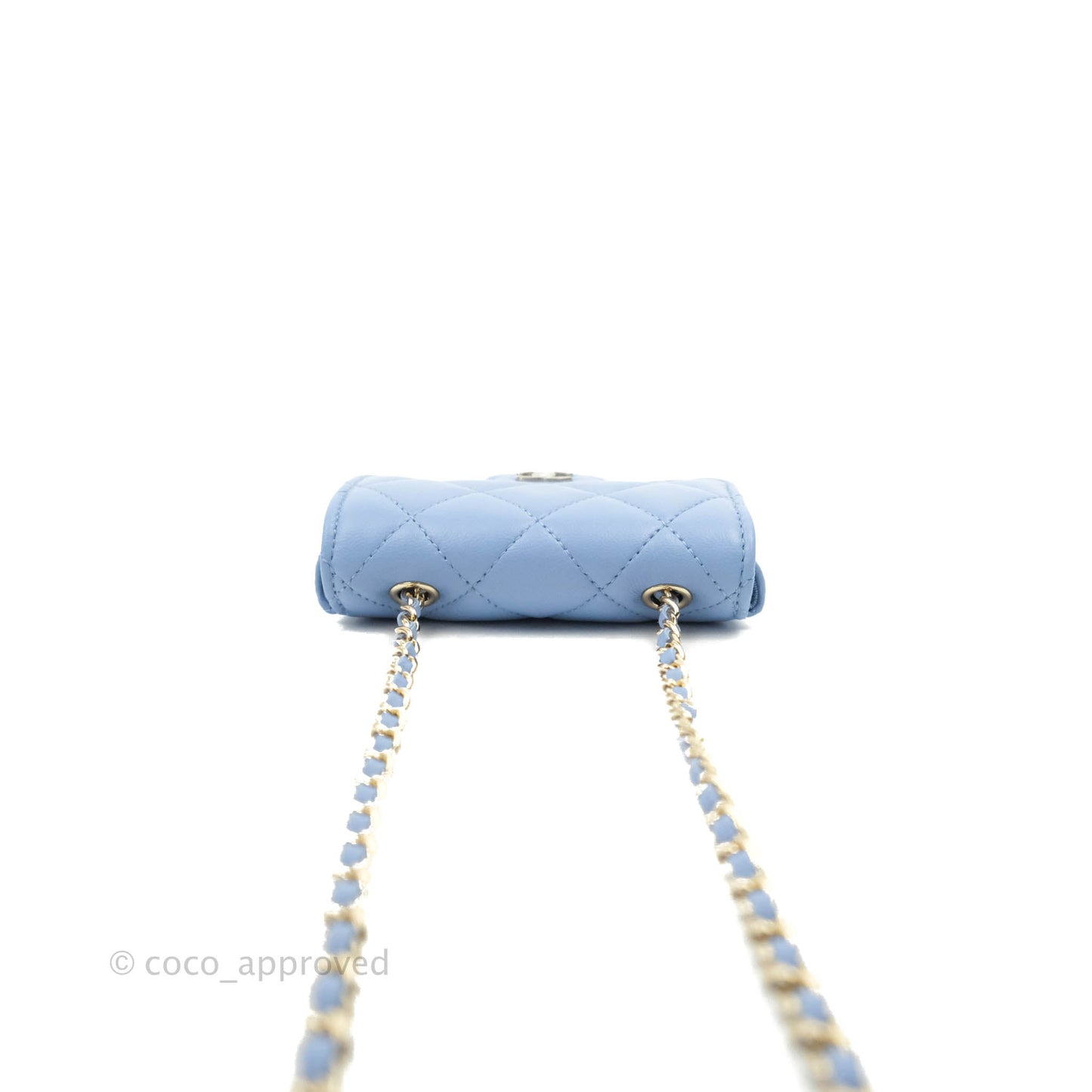 Chanel Mini Card Holder Chain Belt Bag Blue Lambskin Gold Hardware