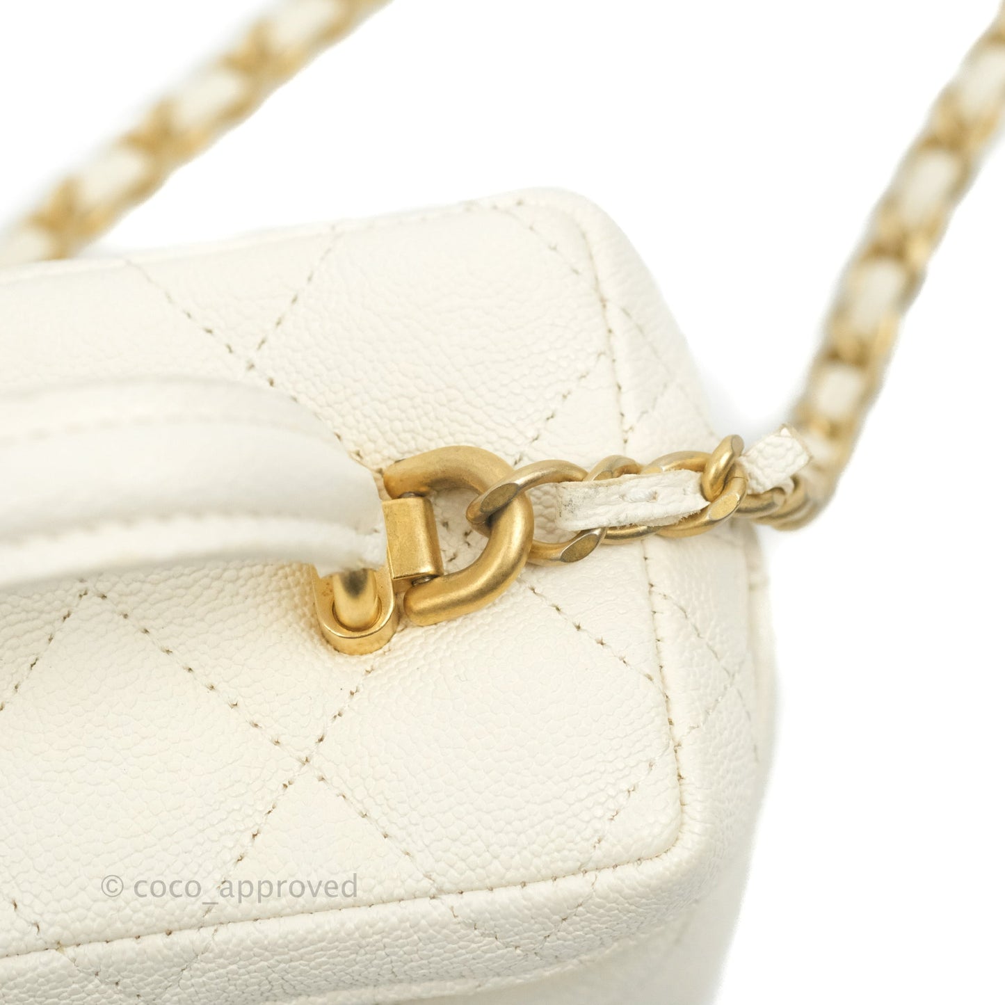 Chanel Mini Clutch With Chain White Caviar Aged Gold Hardware