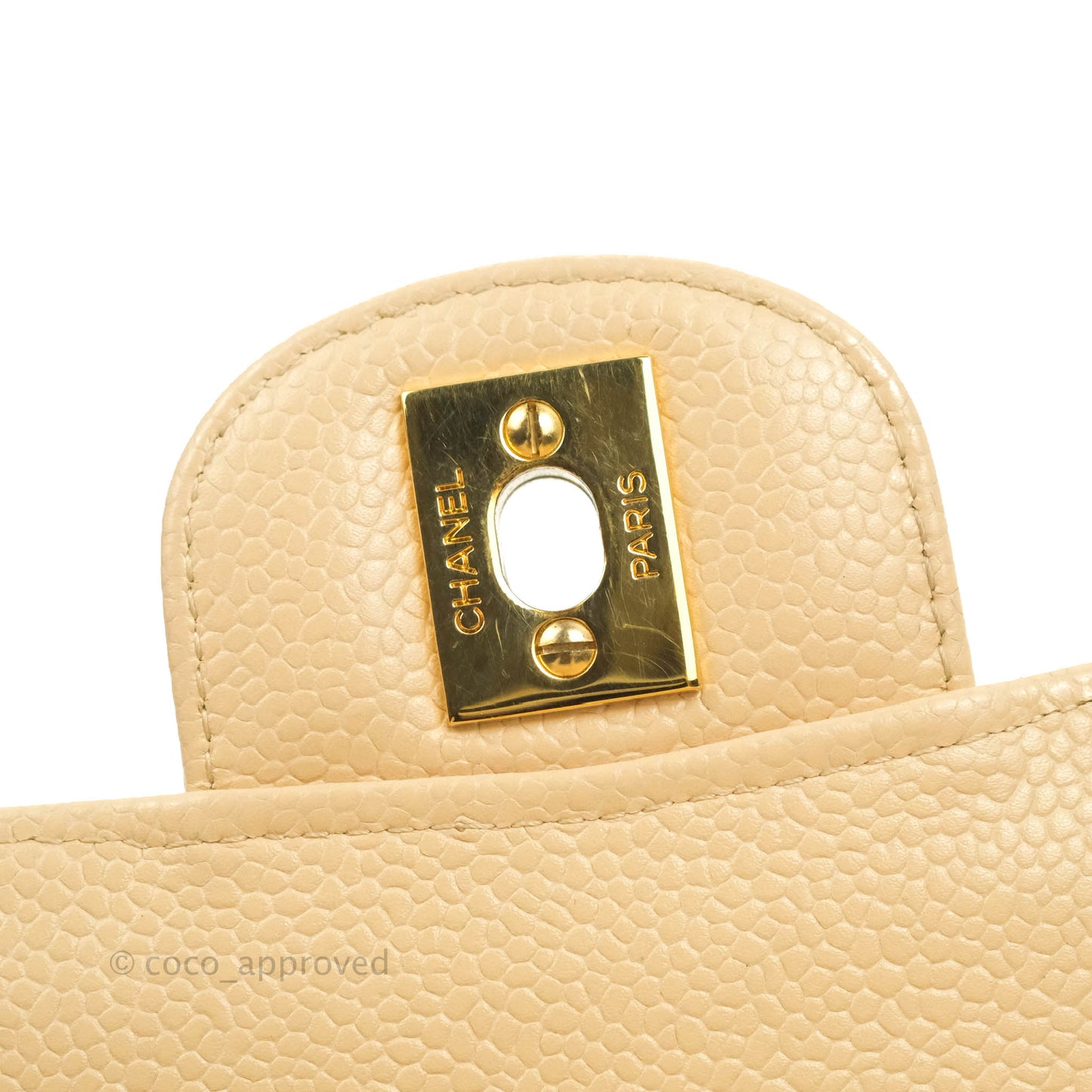 Chanel Classic M/L Medium Flap Quilted Beige Caviar Gold Hardware