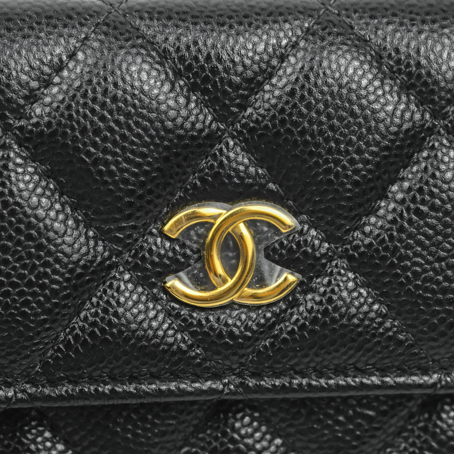 Chanel Miss Coco Clutch With Chain Quilted Black Caviar Gold Hardware