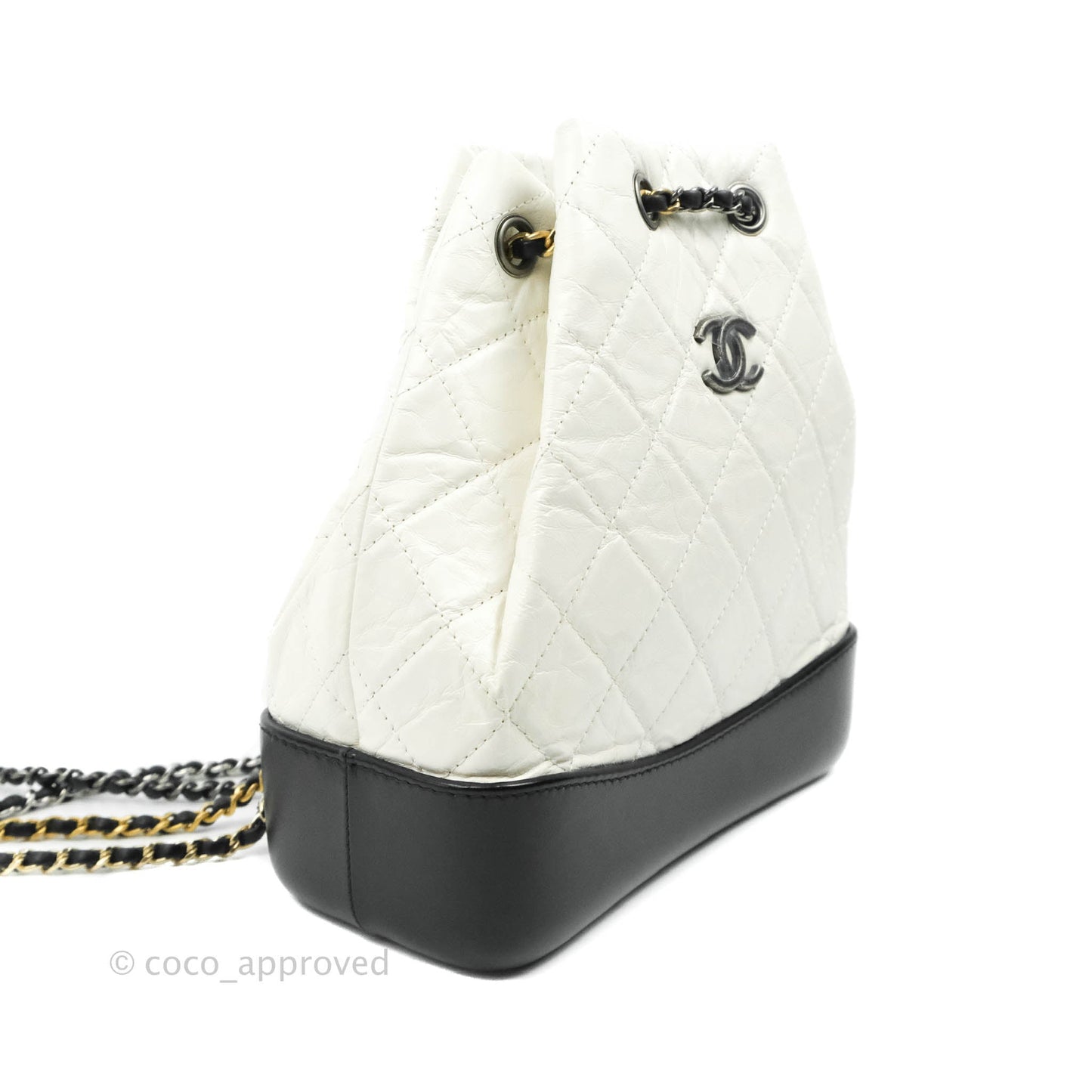 Chanel Small Gabrielle Backpack White Black Aged Calfskin