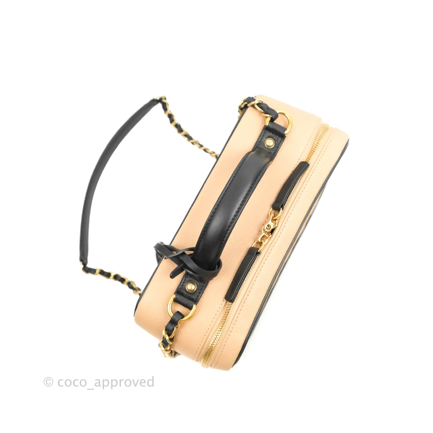 Chanel Quilted Large CC Filigree Vanity Case Beige Caviar Gold Hardware