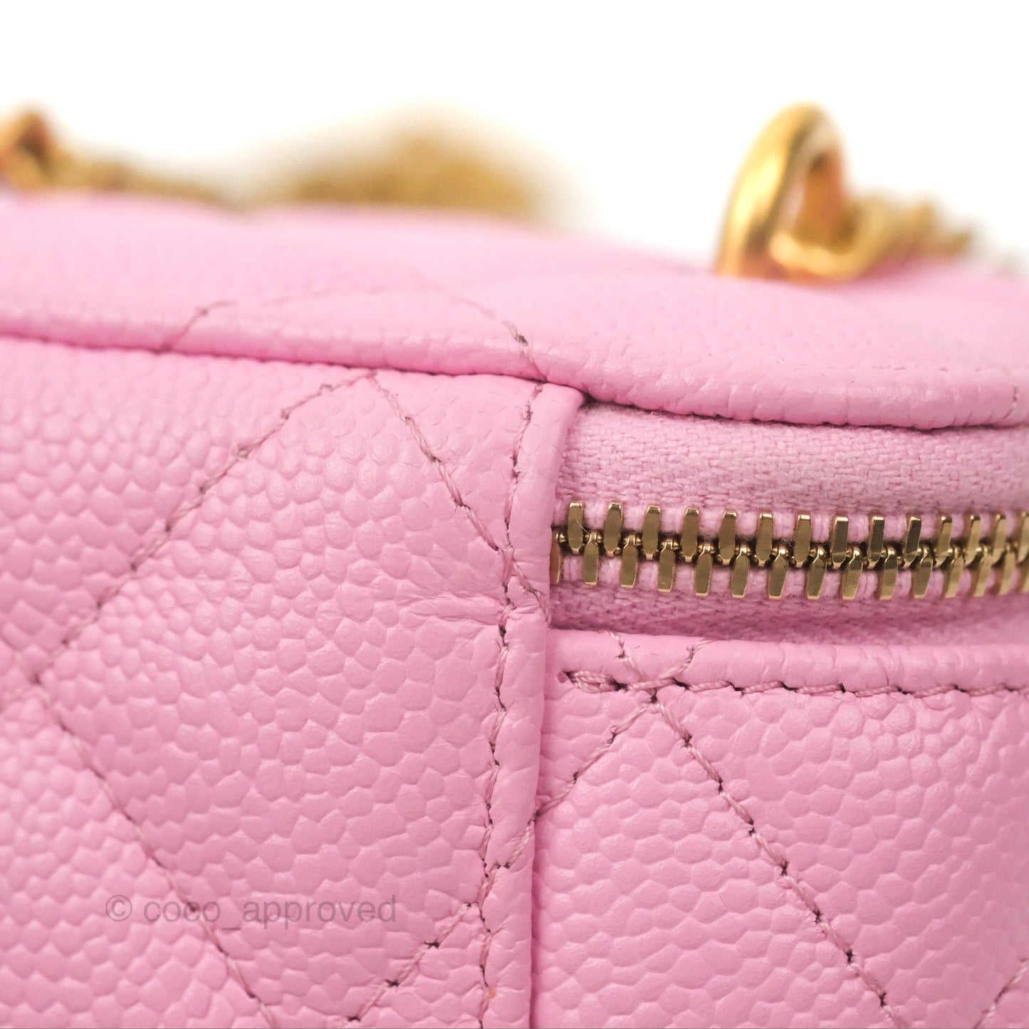 Chanel Quilted Heart Crush Mini Vanity With Chain Pink Caviar Aged Gold Hardware