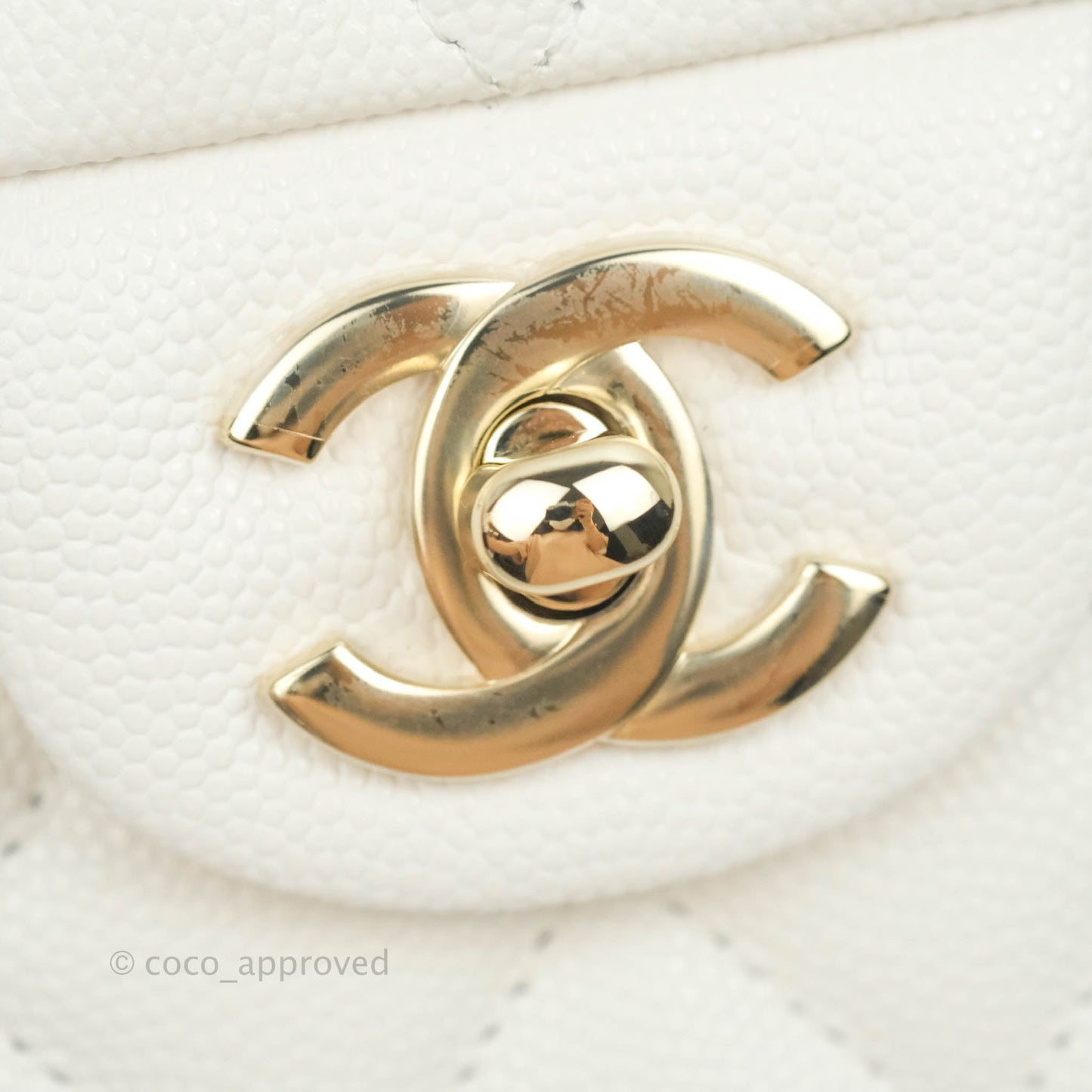 Chanel Classic M/L Medium Double Flap White Caviar Gold Hardware 21B