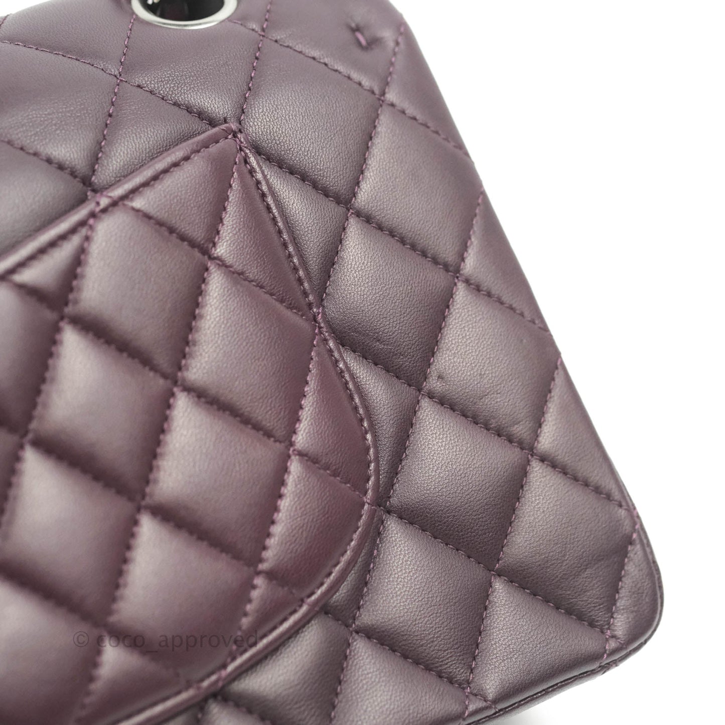 Chanel Classic M/L Medium Flap Quilted Purple Burgundy Lambskin Silver Hardware