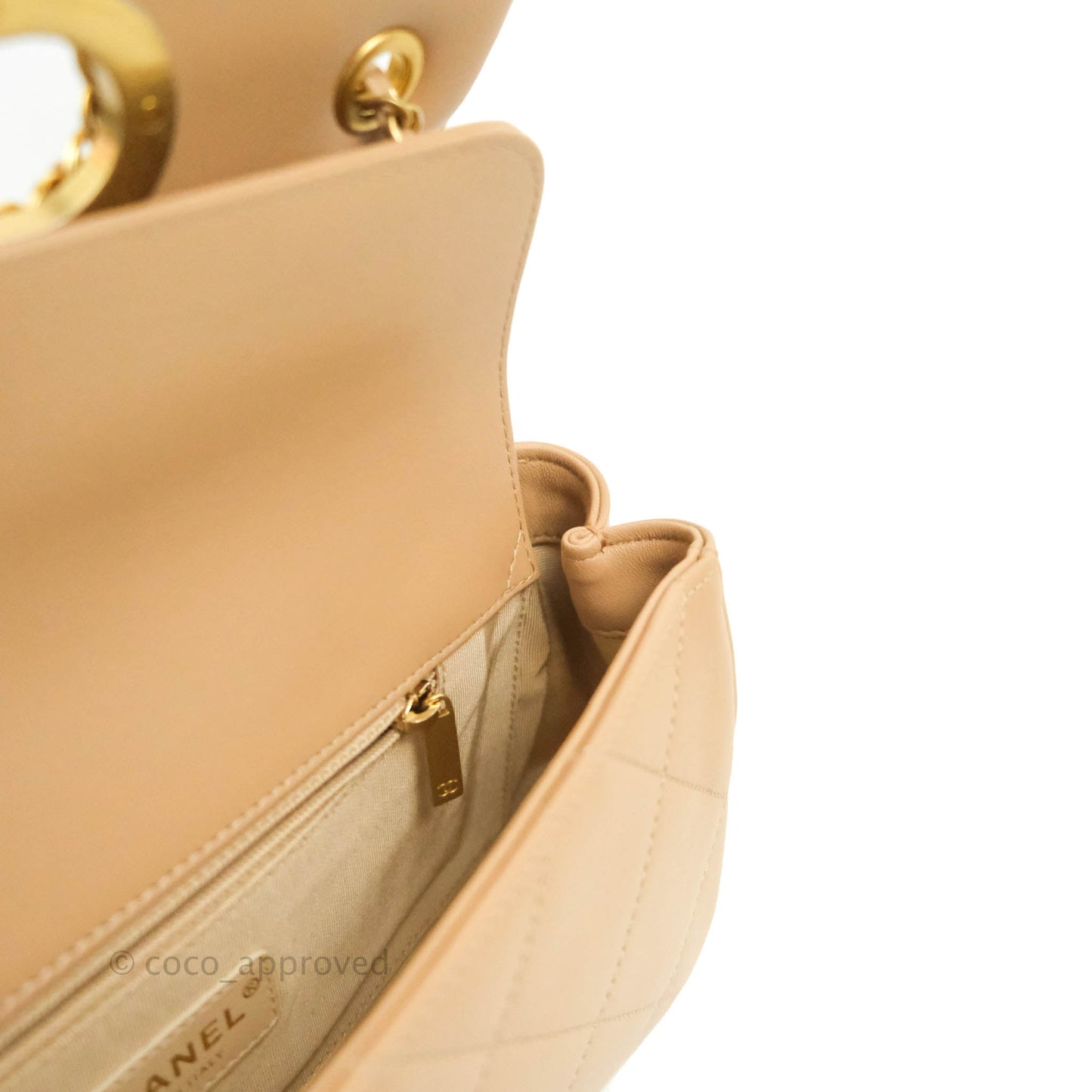 Chanel A Real Catch Quilted Flap Bag Beige Aged Gold Hardware