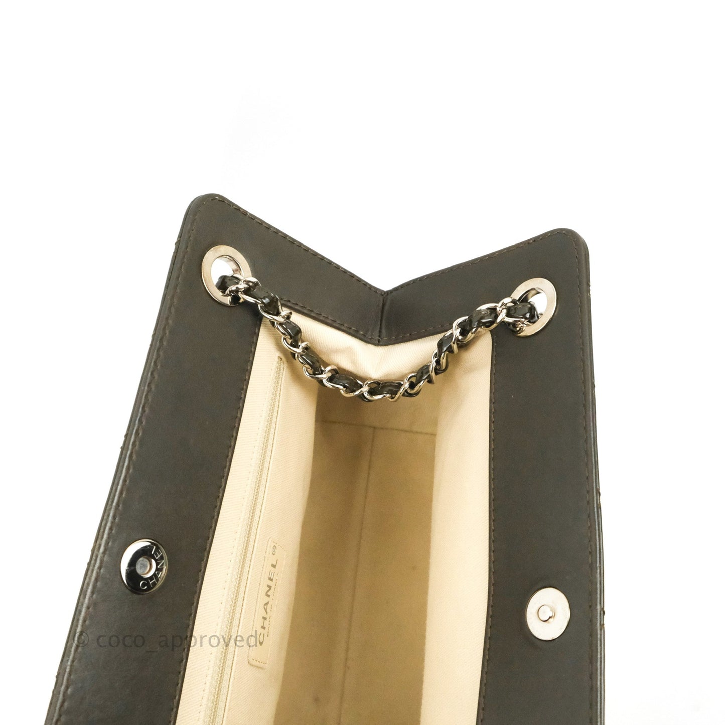 Chanel CC Tote Quilted Dark Green Patent Silver Hardware