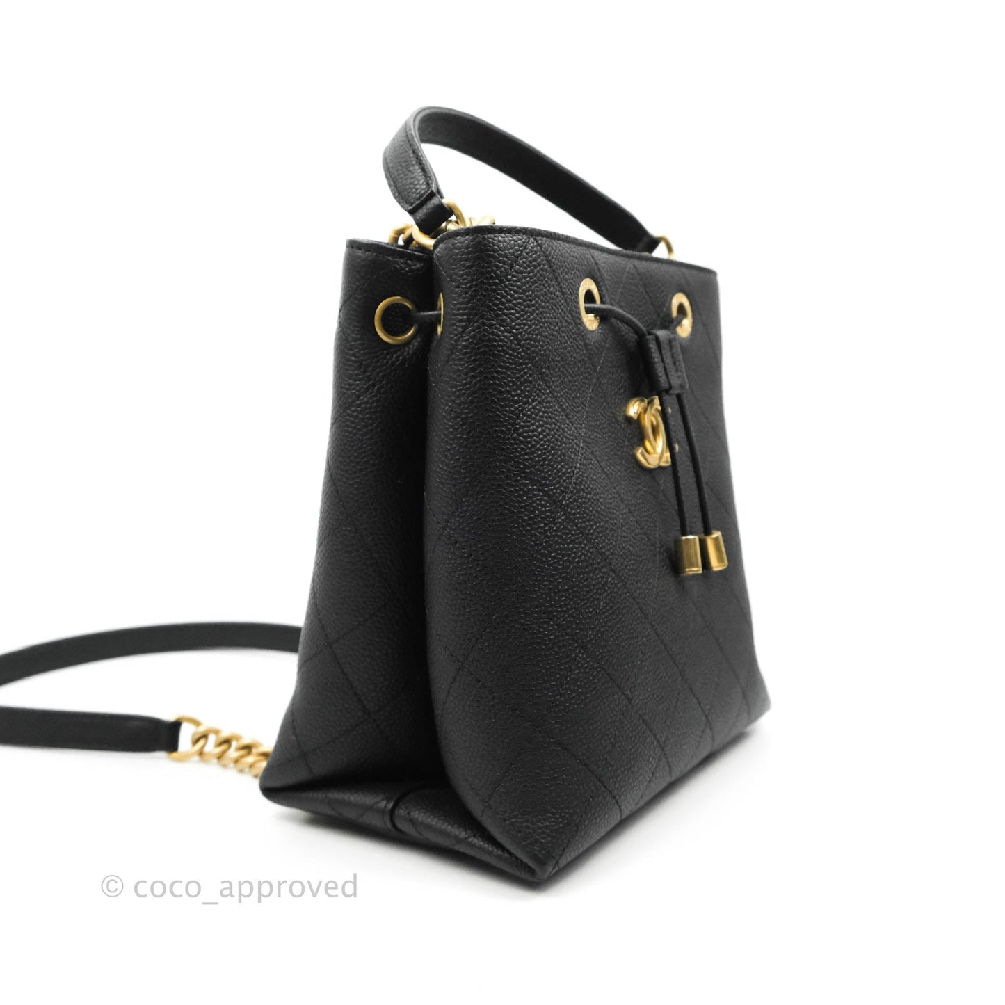 Chanel Black Grained Calfskin Drawstring Bucket Bag