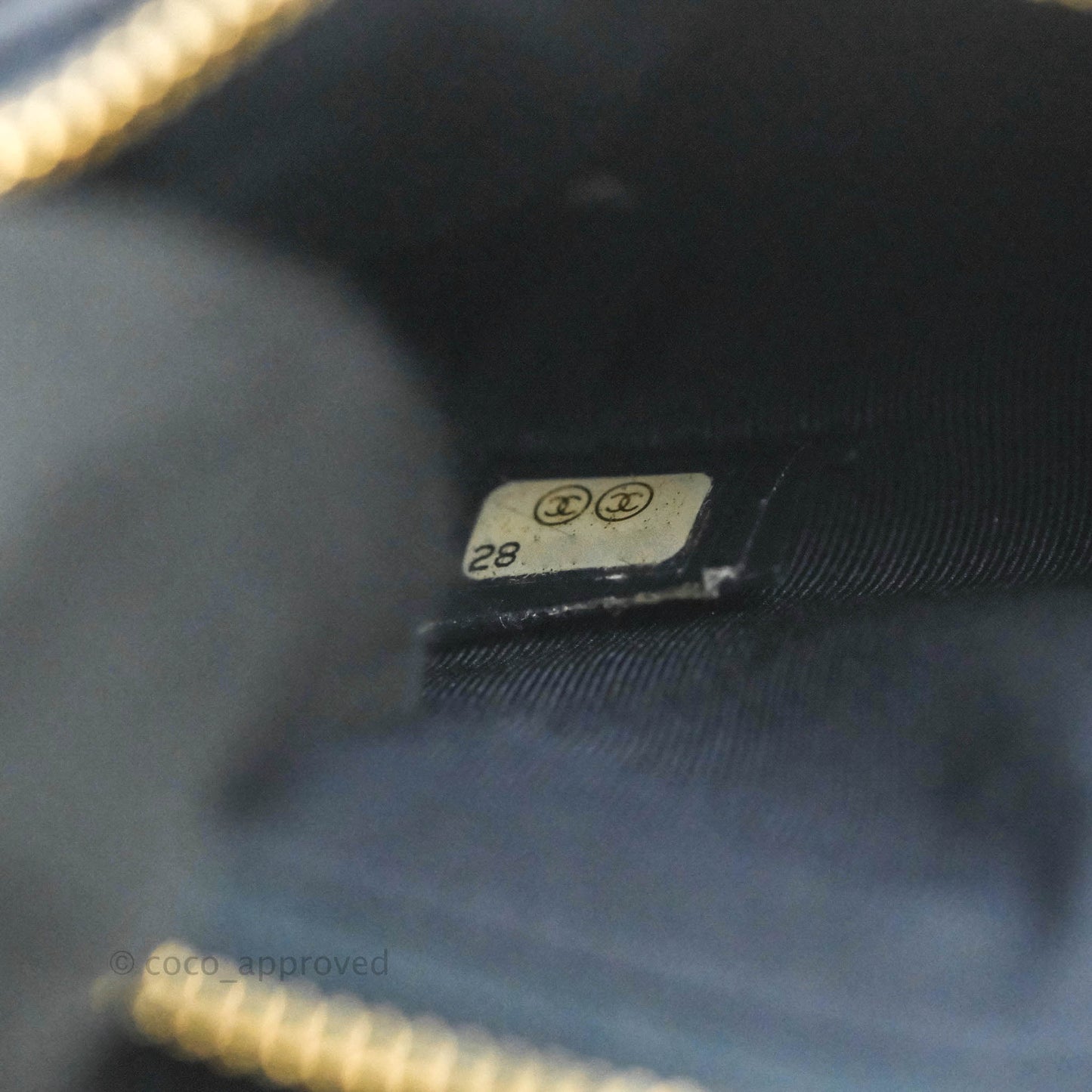 Chanel Mini Deauville O Case Navy Glitter Canvas Gold Hardware