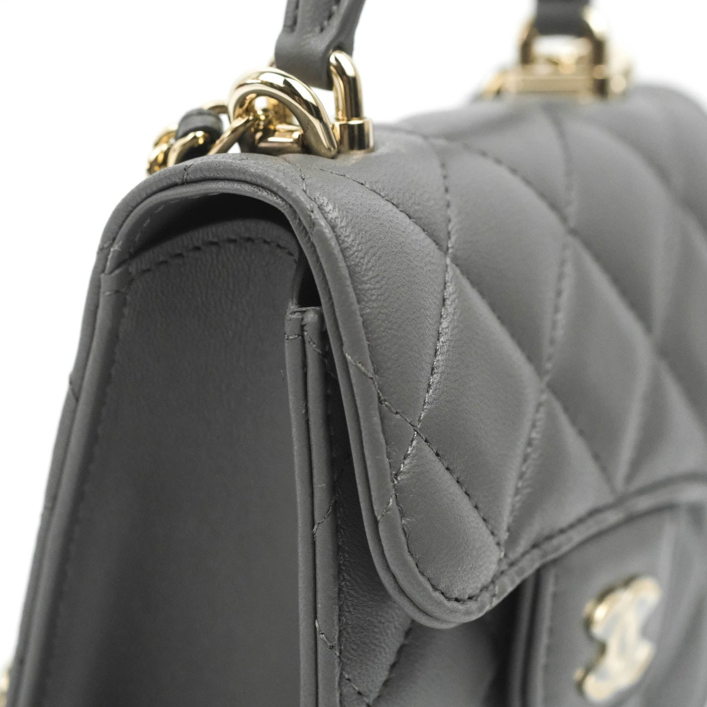 Chanel Mini Handle Clutch With Chain Grey Lambskin Gold Hardware