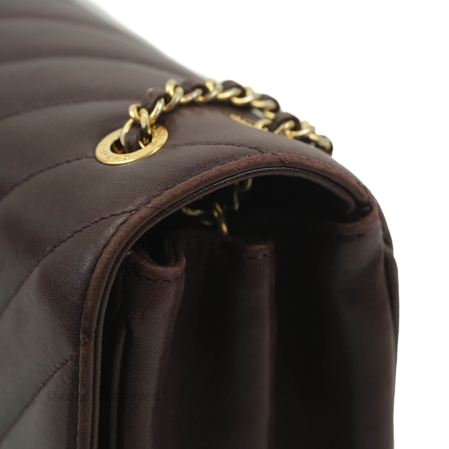 Chanel CC Signature Flap Bag Diagonal Burgundy Calfskin Aged Gold Hardware
