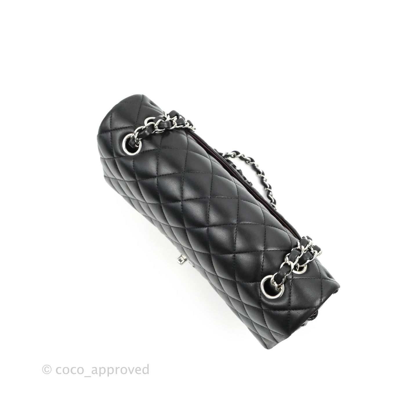 Chanel Classic M/L Medium Flap Quilted Black Lambskin Silver Hardware