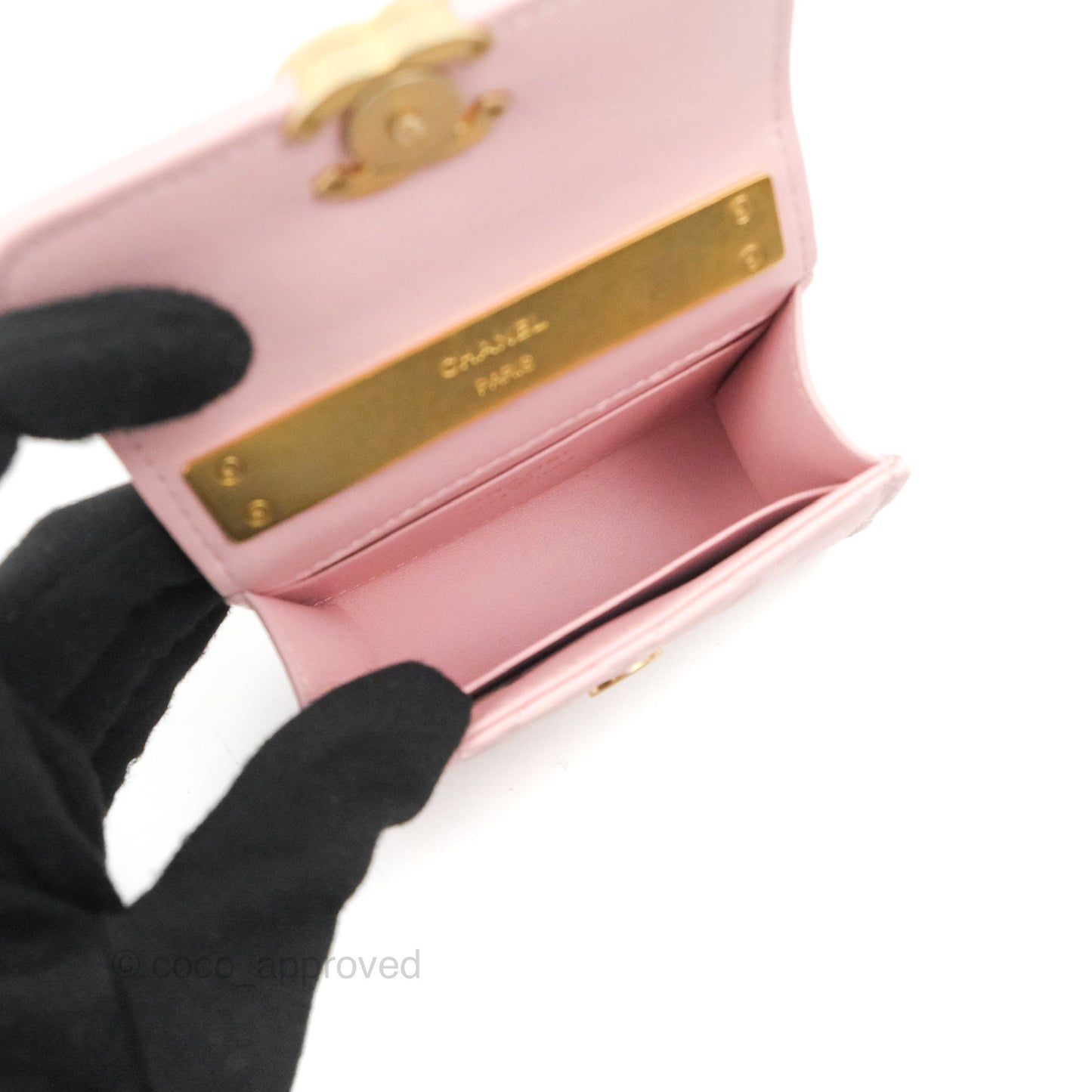Chanel Enamel Top Handle Clutch with Chain Pink Lambskin Aged Gold Hardware