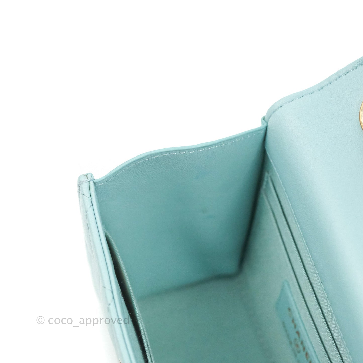 Chanel Mini Quilted Trendy CC Clutch With Chain Tiffany Blue Lambskin Gold Hardware