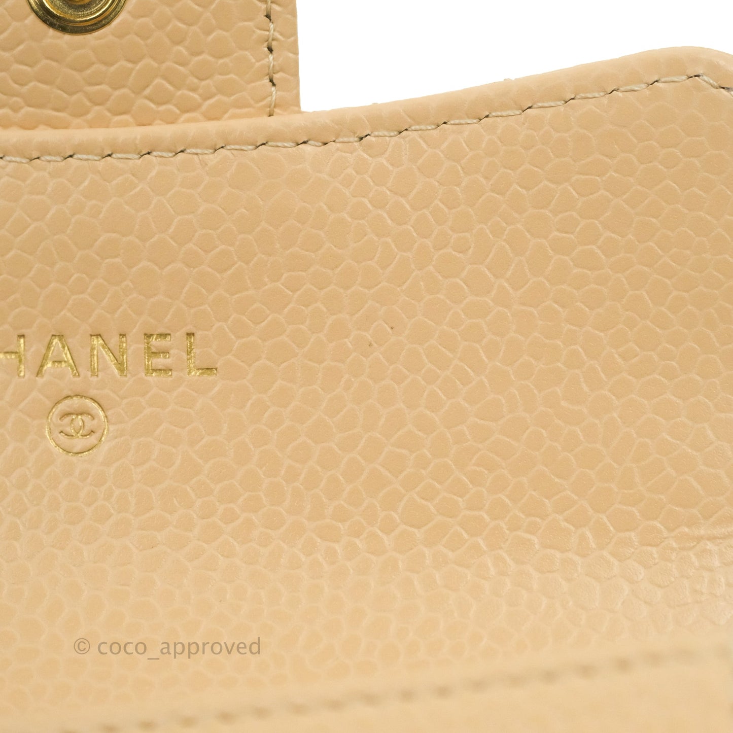 Chanel Quilted Flap Card Holder Beige Caviar Gold Hardware