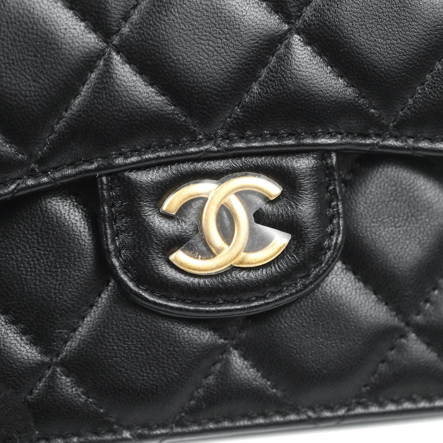 Chanel Mini Handle Flap Coin Purse With Chain Black Lambskin Gold Hardware