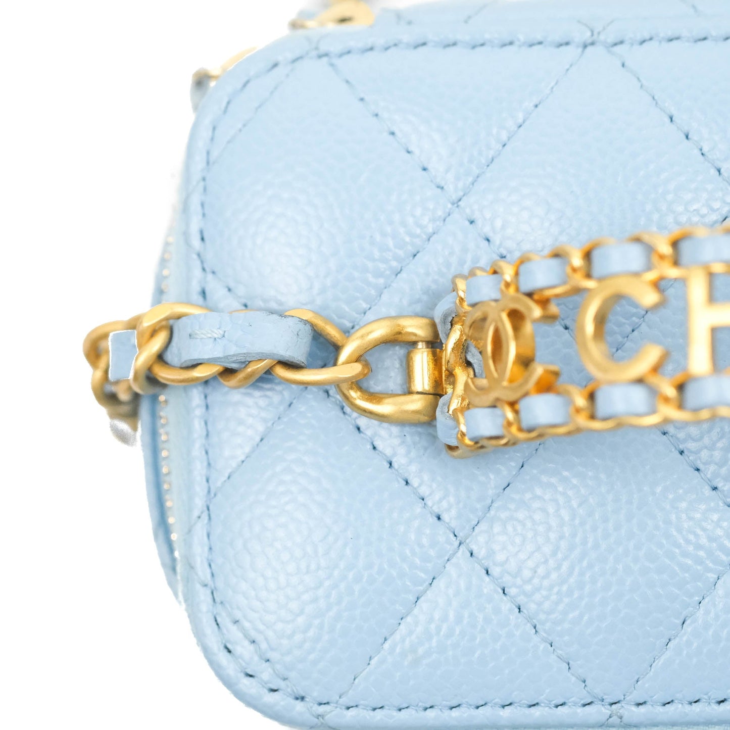 Chanel Vanity Rectangular with Top Handle Pick Me Up Blue Caviar Aged Gold Hardware 22S