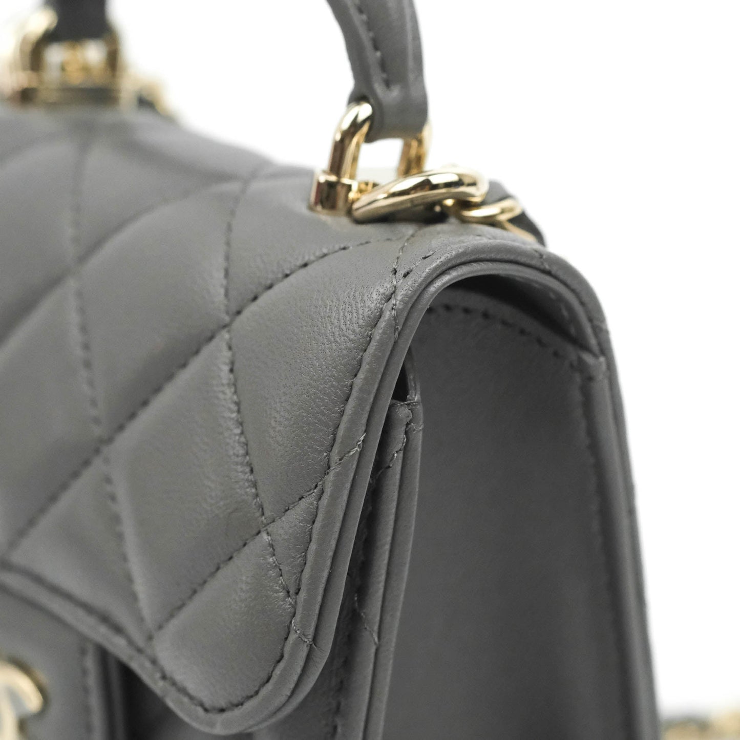 Chanel Mini Handle Clutch With Chain Grey Lambskin Gold Hardware