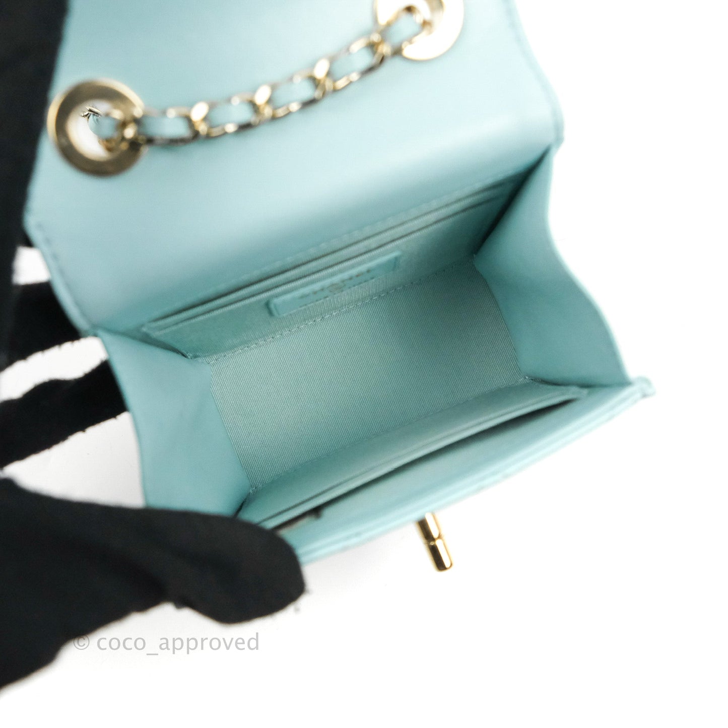 Chanel Mini Quilted Trendy CC Clutch With Chain Tiffany Blue Lambskin Gold Hardware