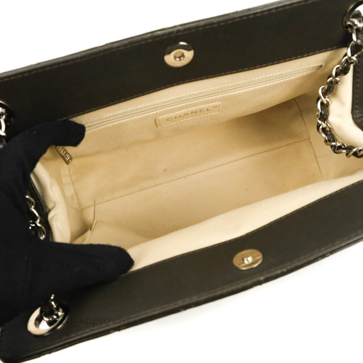 Chanel CC Tote Quilted Dark Green Patent Silver Hardware