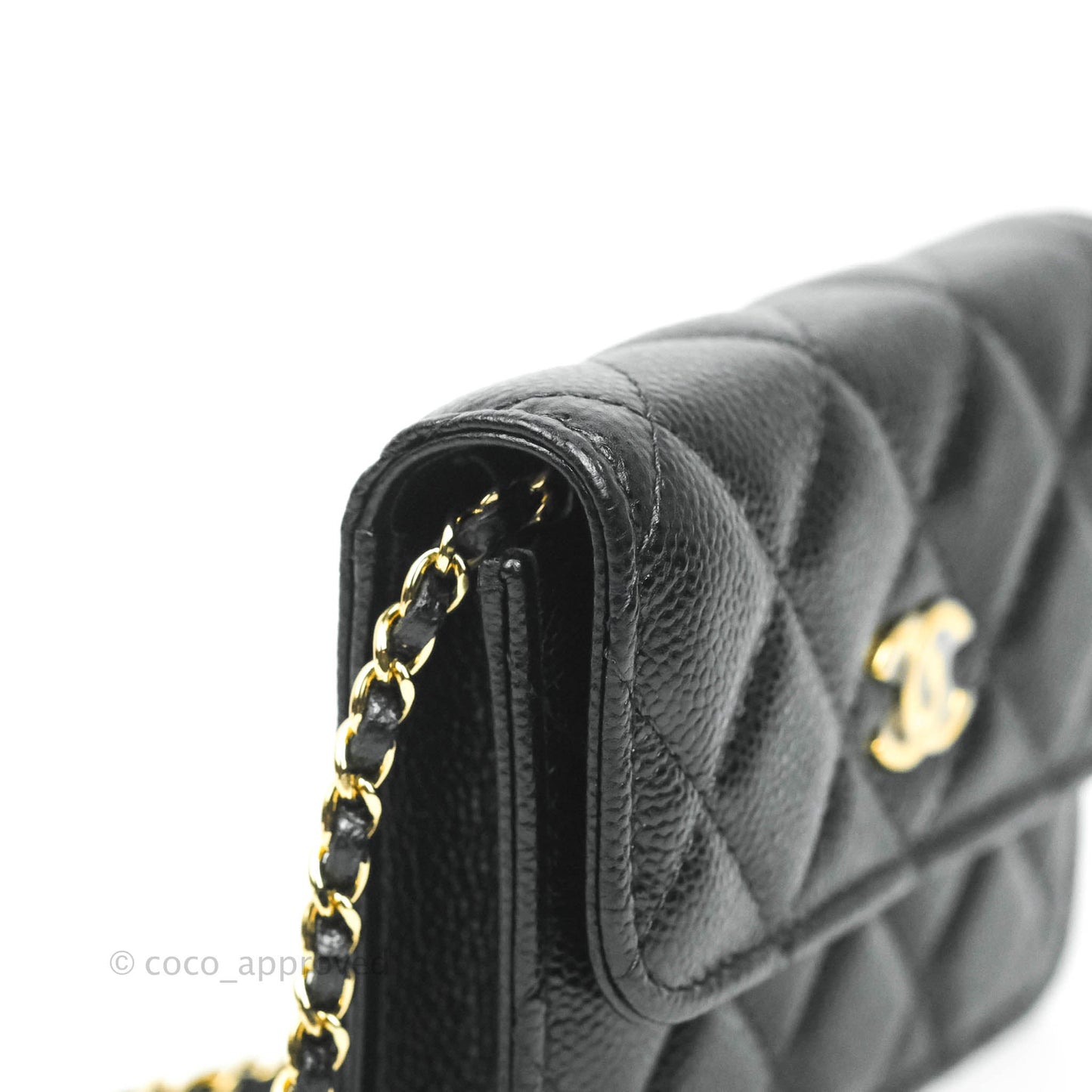Chanel Miss Coco Clutch With Chain Quilted Black Caviar Gold Hardware