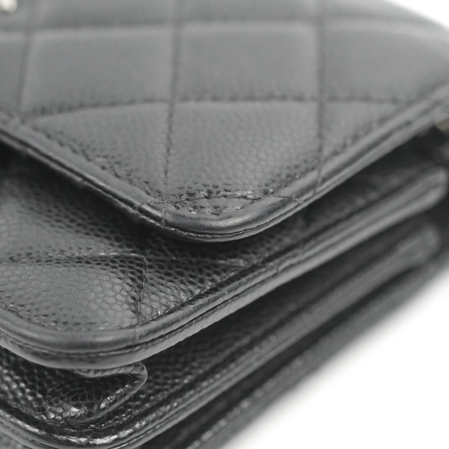 Chanel Quilted Mini Wallet on Chain WOC Black Caviar Silver Hardware