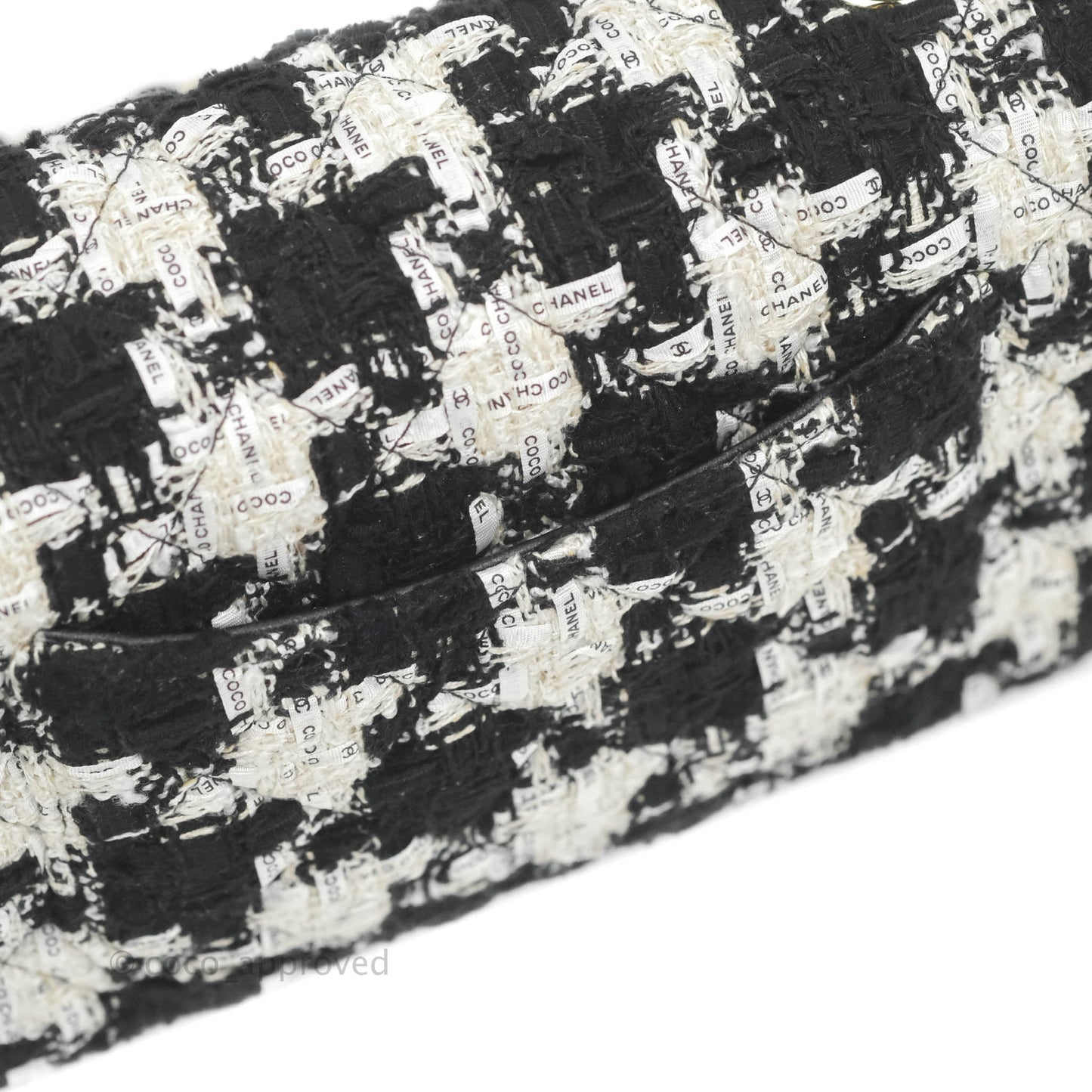 Chanel Quilted Mini Rectangular Flap Tweed Houndstooth Black & White Gold Hardware