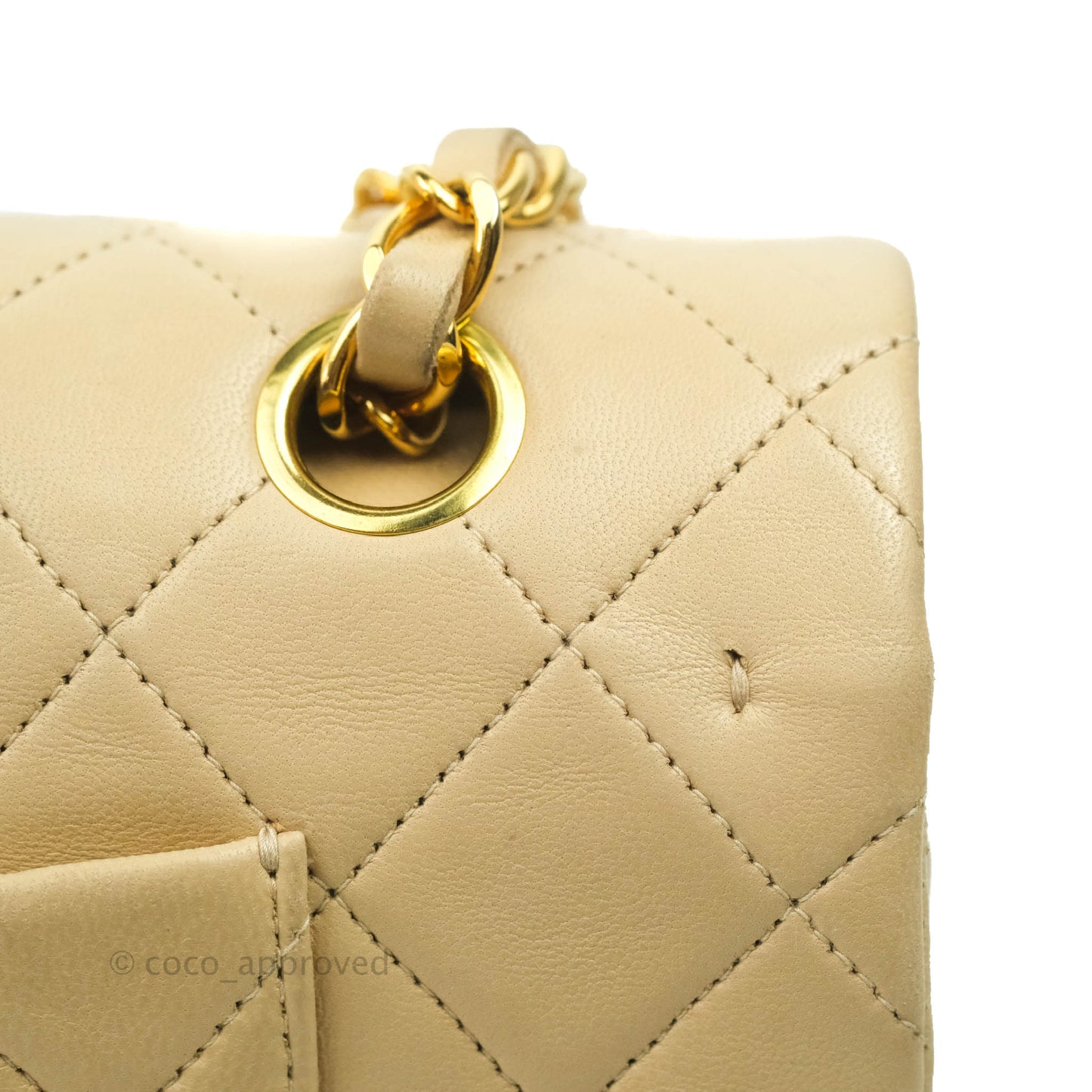Chanel Vintage Classic M/L Medium Double Flap Bag Beige Lambskin 24K Gold Hardware