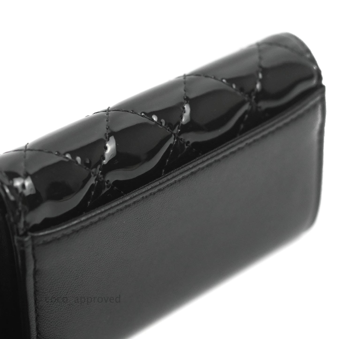 Chanel Quilted Flap Card Holder Black Patent Lambskin Gold Hardware